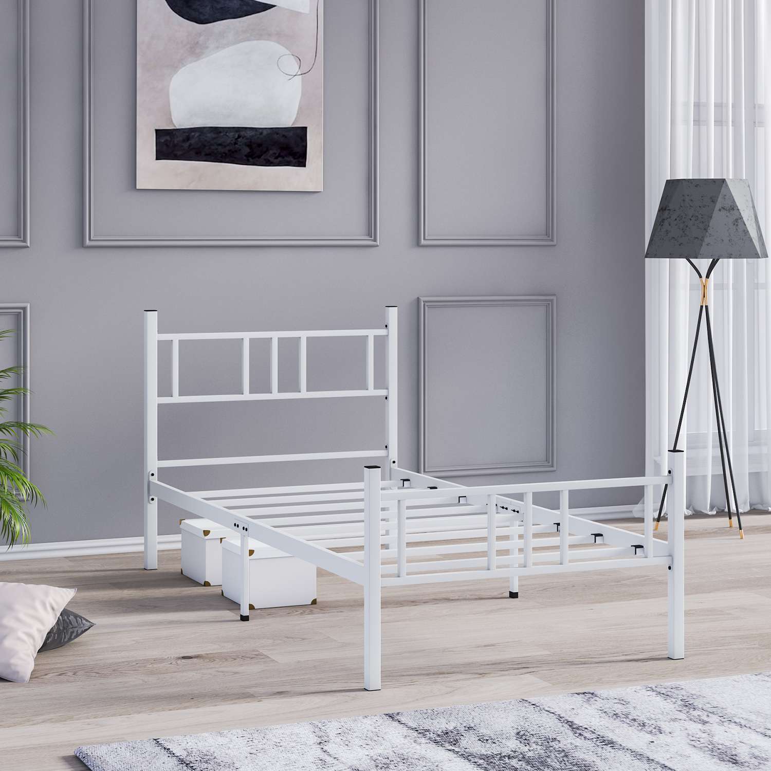 Cama Individual Metálica Branca 90x190cm - Estrutura 100% Metal com Cabeceira 88cm