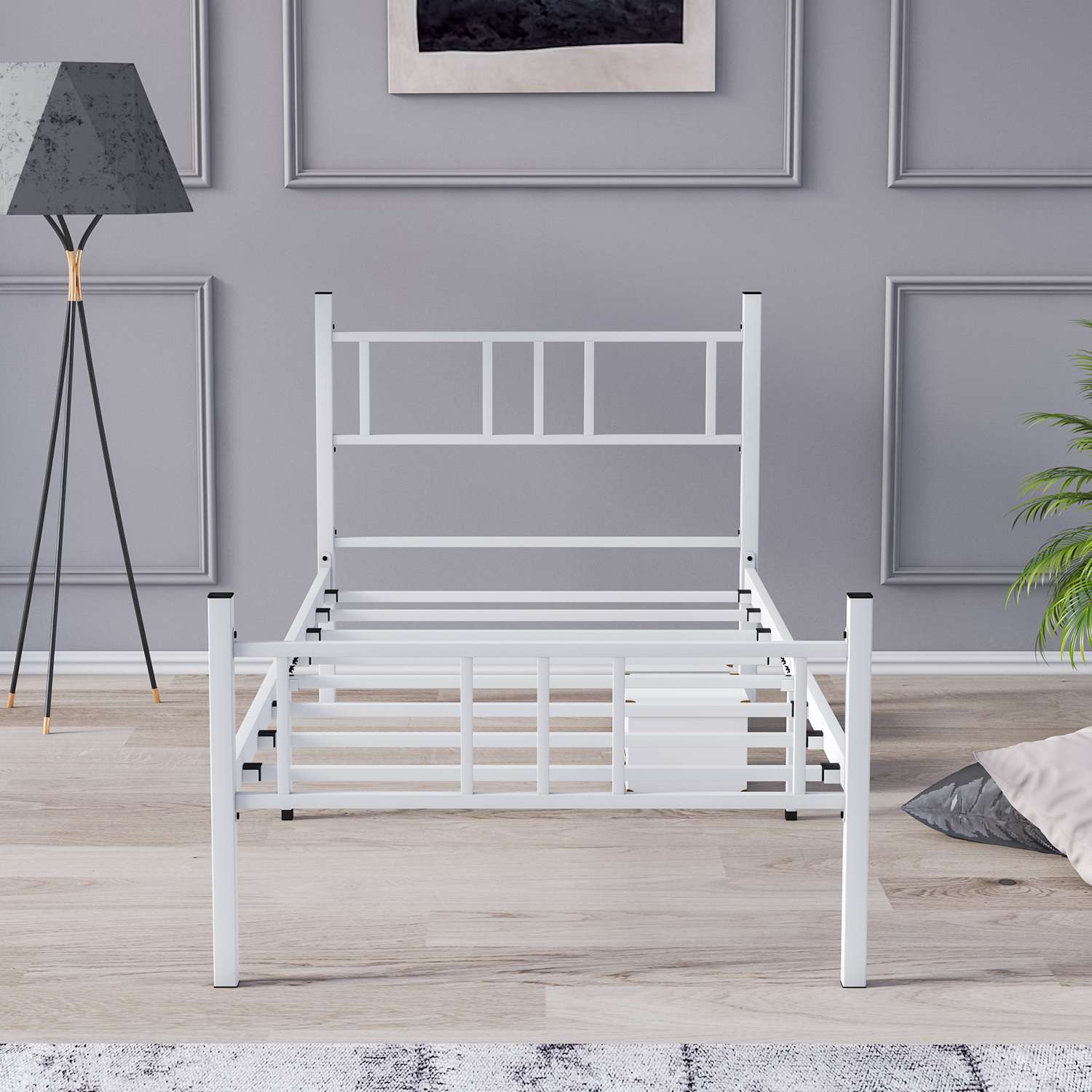 Cama Individual Metálica Branca 90x190cm - Estrutura 100% Metal com Cabeceira 88cm