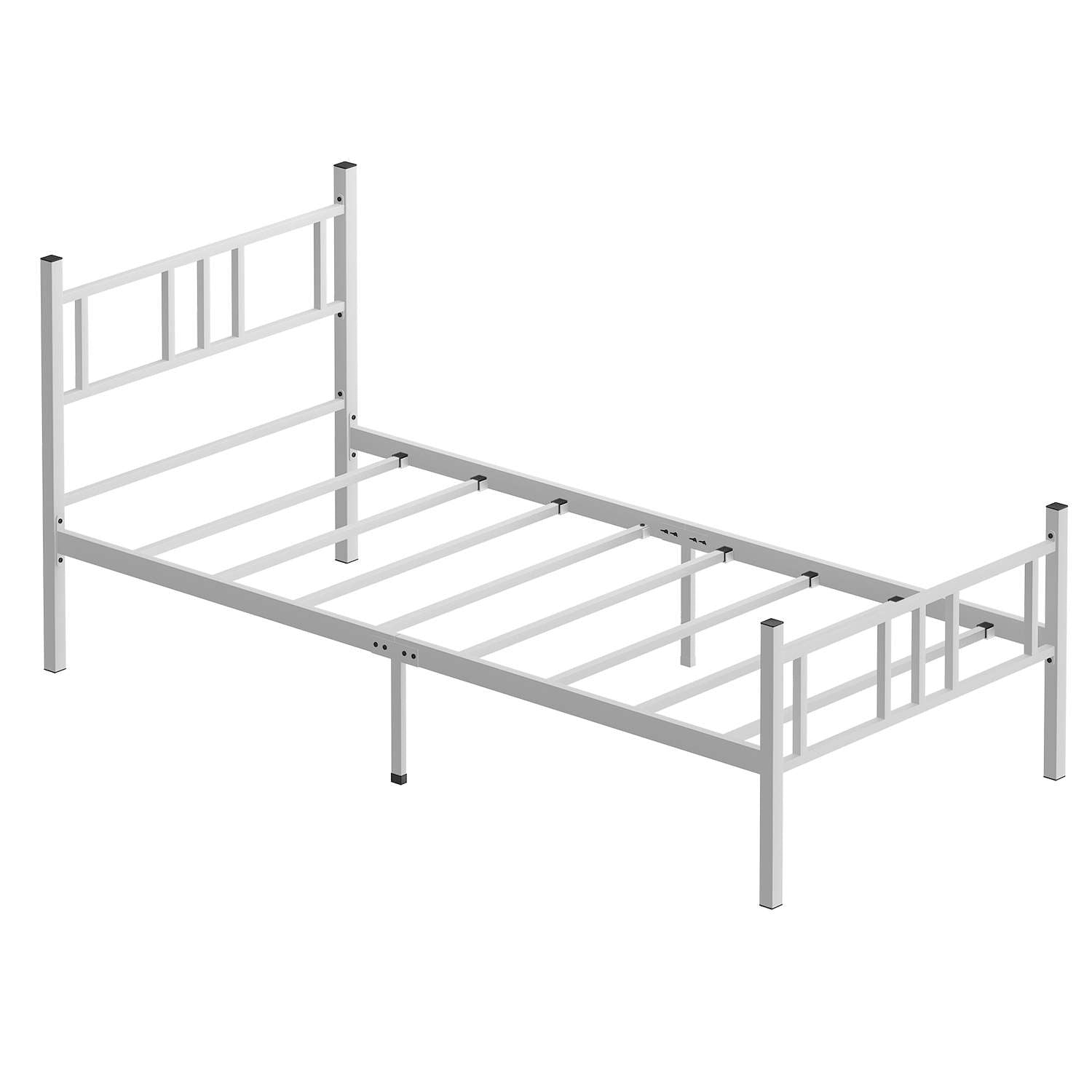 Cama Individual Metálica Branca 90x190cm - Estrutura 100% Metal com Cabeceira 88cm