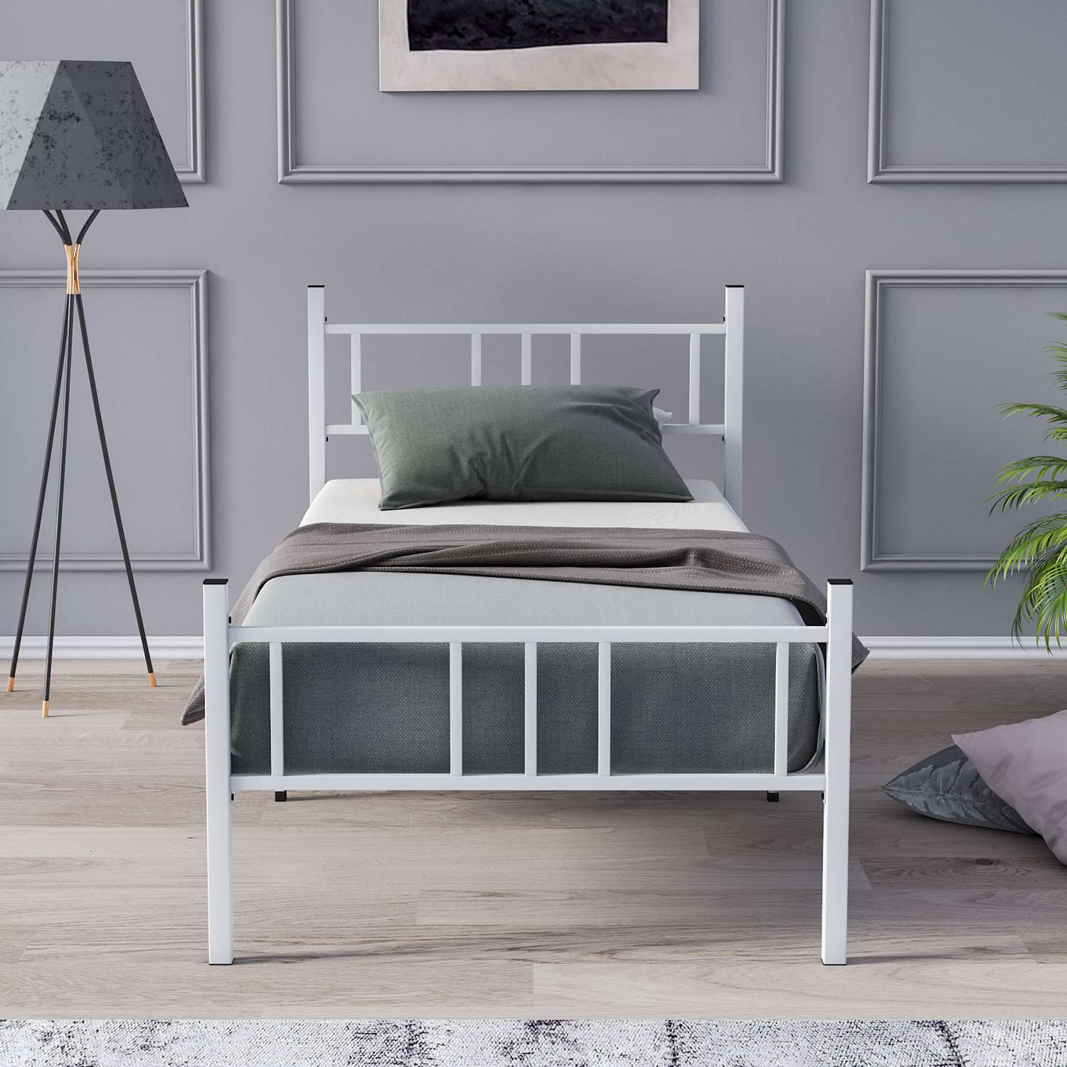 Cama Individual Metálica Branca 100x200cm - Estrutura Robusta em Metal com Cabeceira 88cm