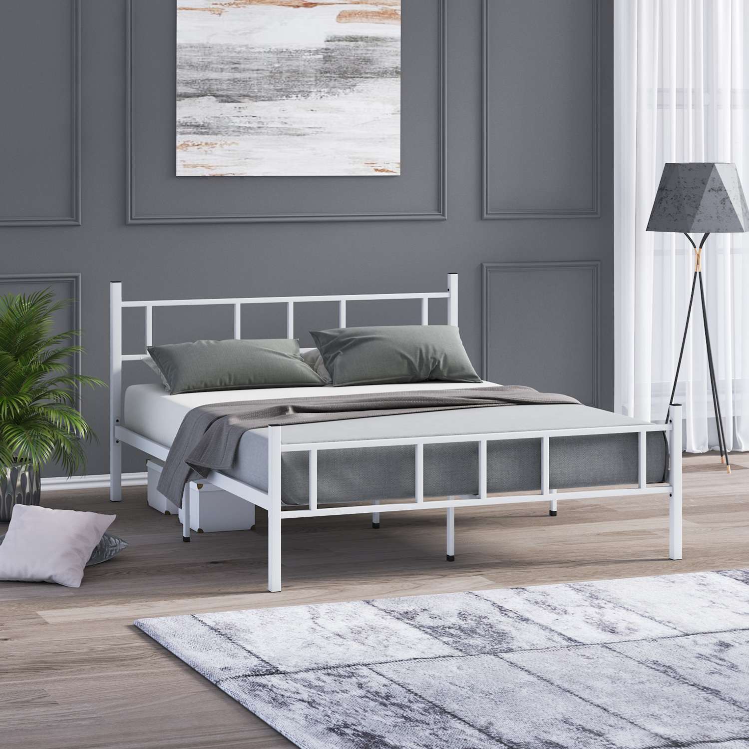 Cama de Casal Metálica Branca 120x200cm - Estrutura 100% Metal com Cabeceira 88cm