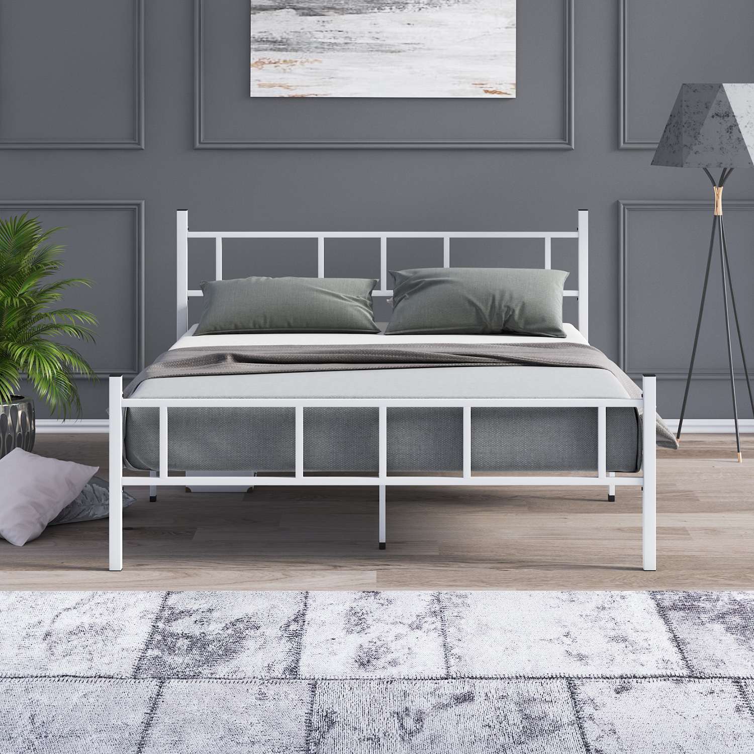 Cama de Casal Metálica Branca 120x200cm - Estrutura 100% Metal com Cabeceira 88cm