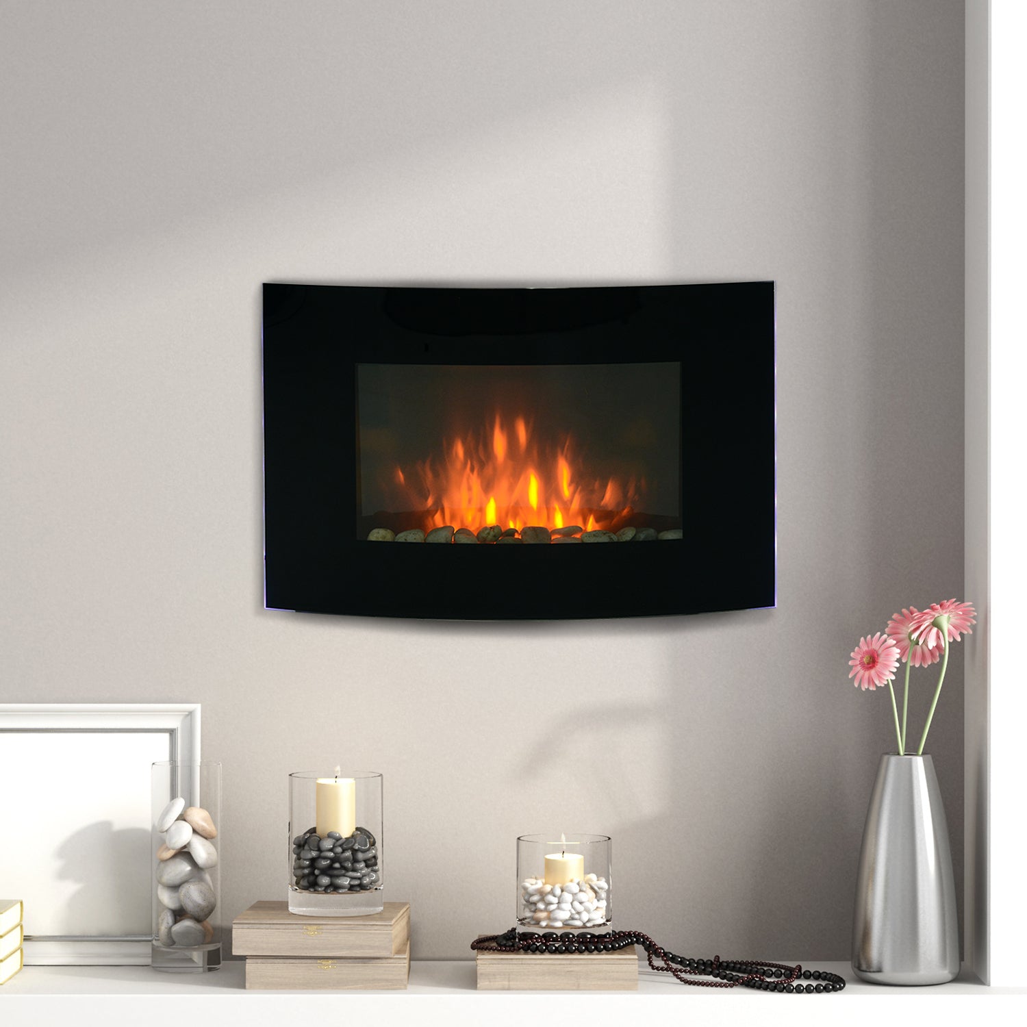 Lareira Elétrica de Parede 65x11,4x52cm - Cor Preto