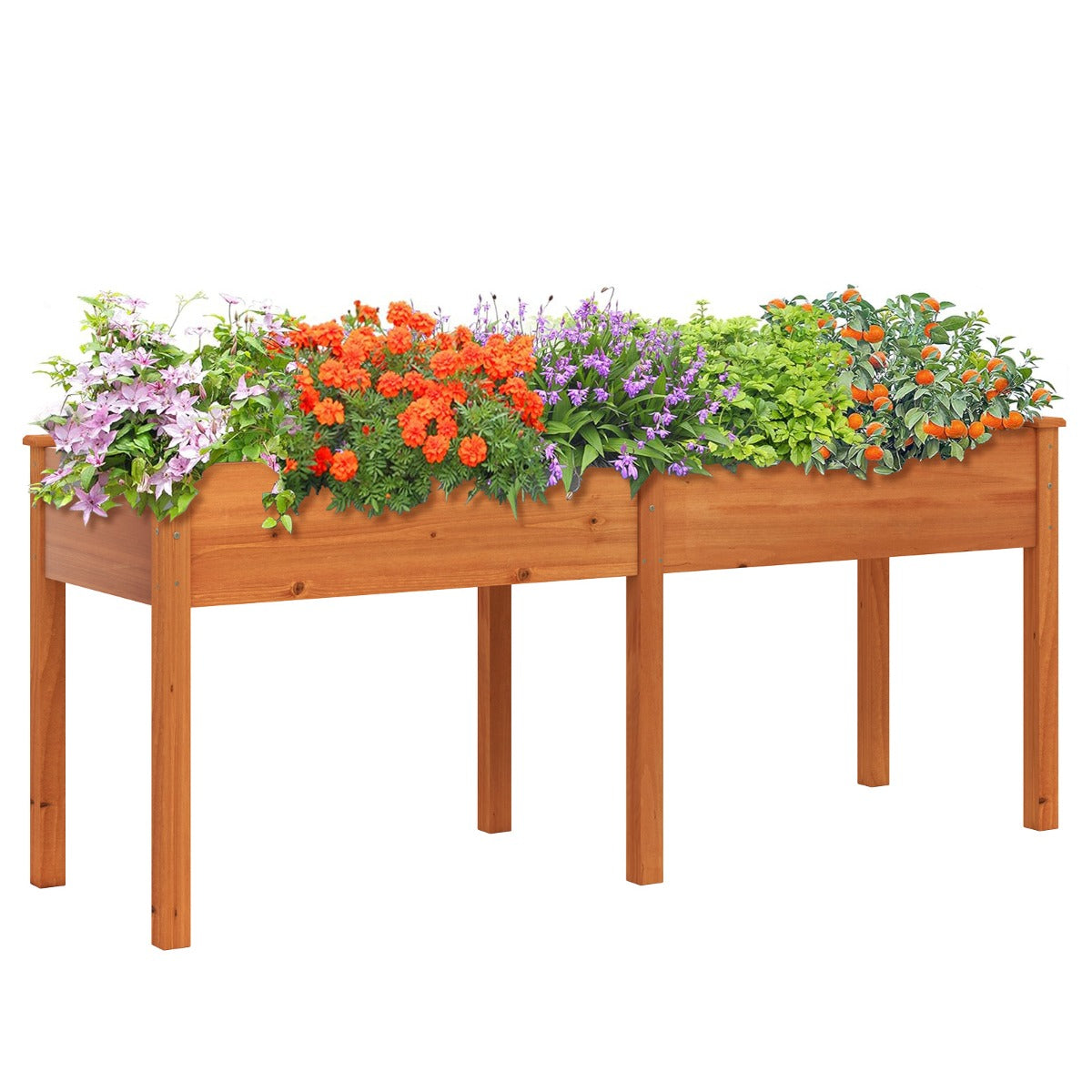 Cama de Jardim Elevada com Separador 8 Orifícios de Drenagem para Vegetais Flores para Pátio Terraço 184 x 58 x 77 cm Castanho