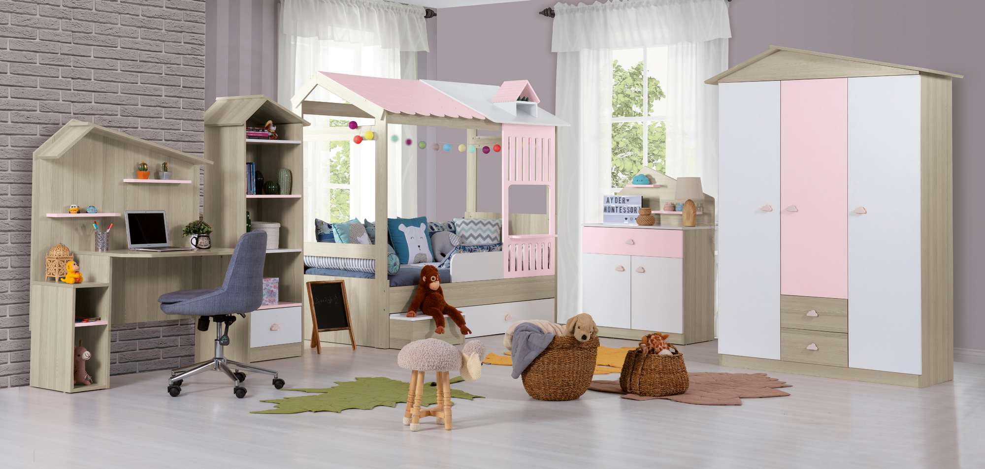 Secretária – 112 cm x 62 cm x 149 cm – Rosa – Painel de Partículas