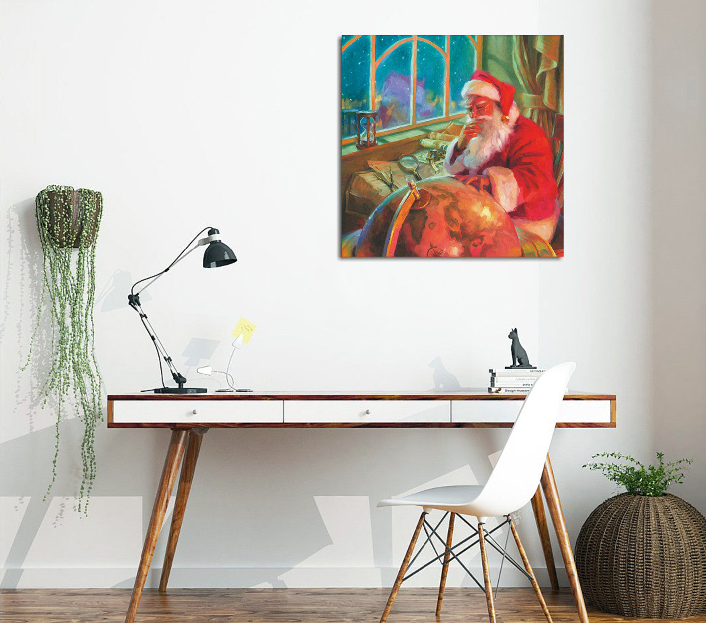 Quadro Decorativo em Tela KC185 Multicolor 45x45cm com Moldura de Madeira - Arte Moderna para Decoração de Interiores