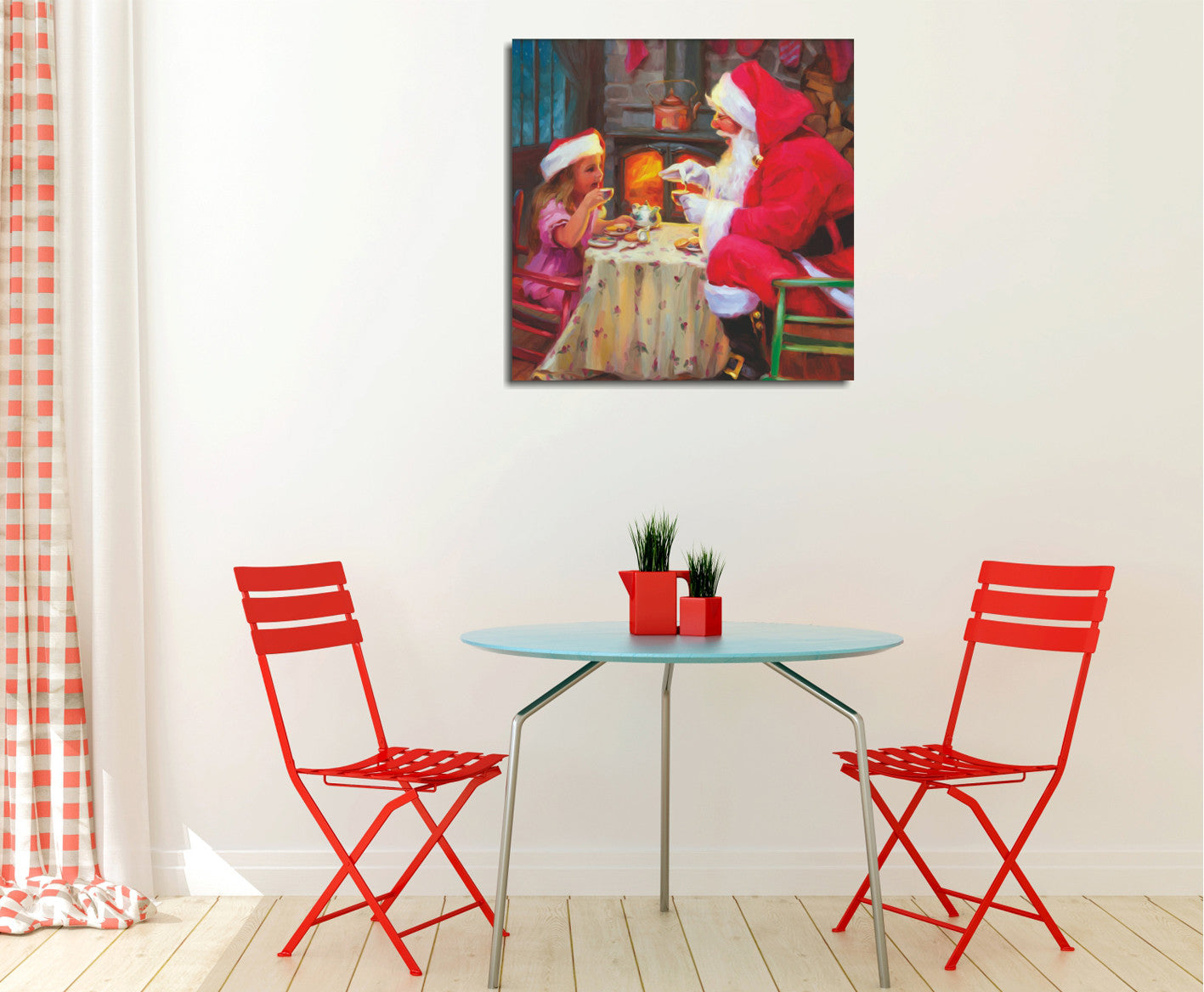 Quadro Decorativo em Tela KC192 Multicolor 45x45cm com Moldura de Madeira - Arte Moderna para Decoração de Interiores