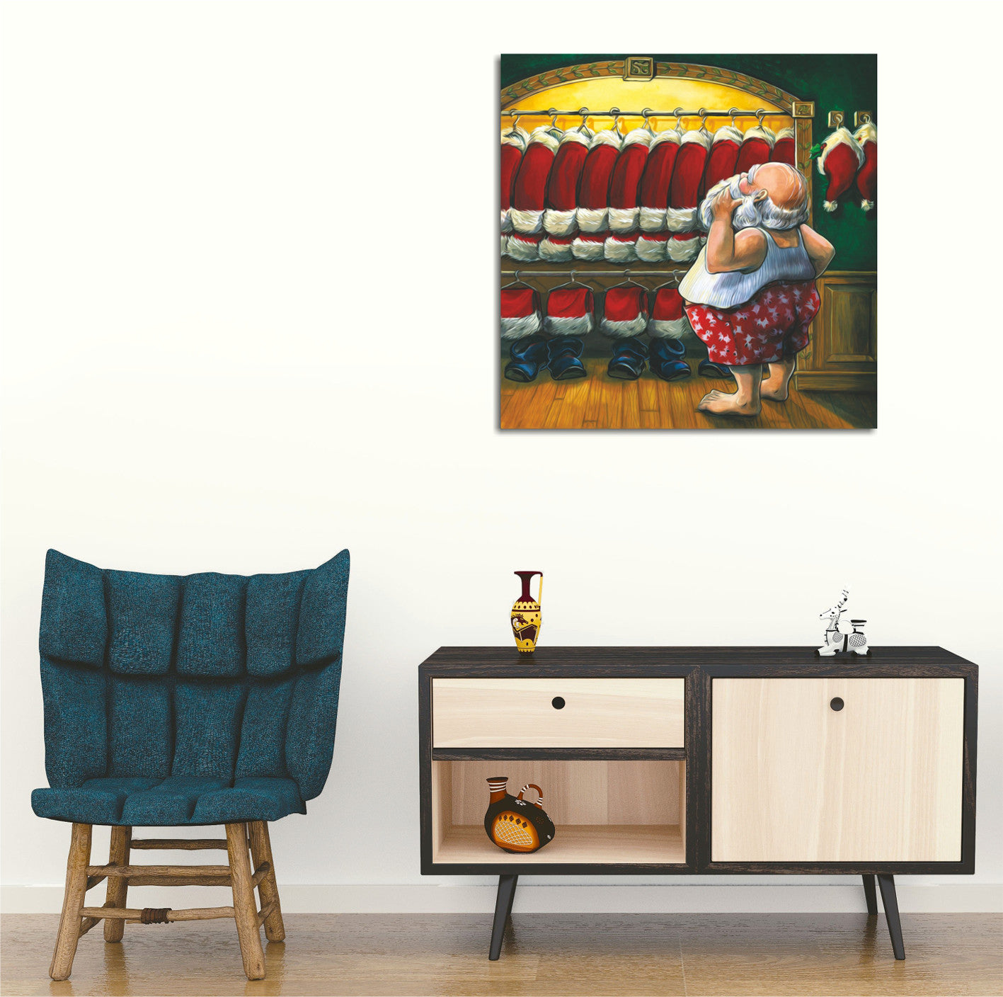 Quadro Decorativo em Tela KC193 Multicolor 45x45cm com Moldura de Madeira - Arte Moderna para Decoração de Interiores
