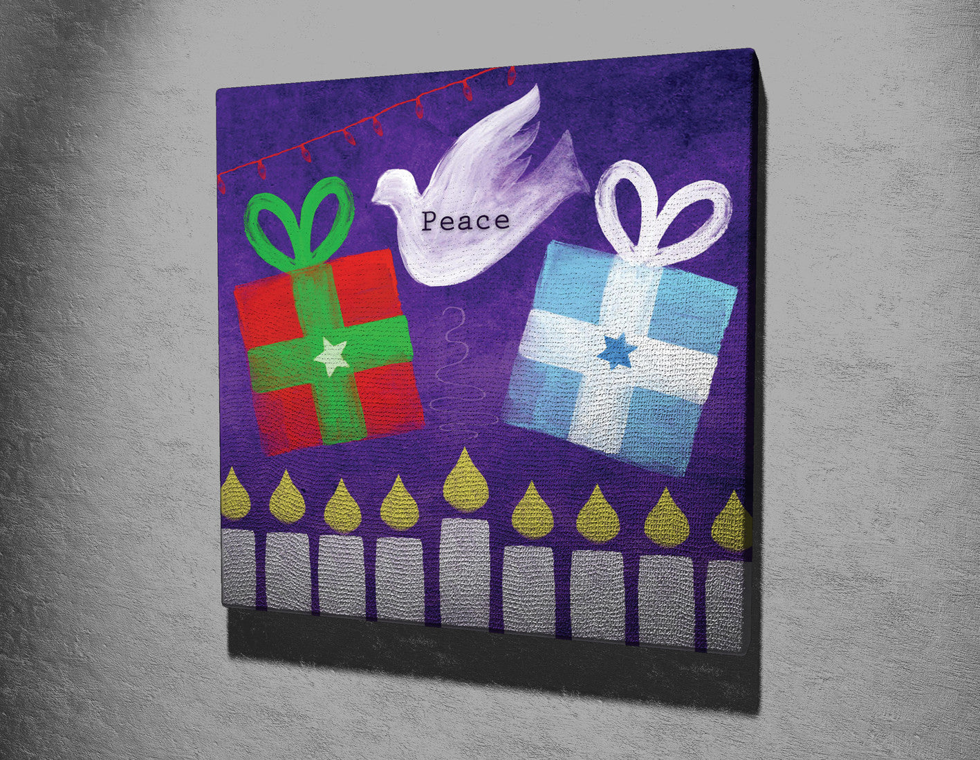 Quadro Decorativo em Tela KC198 Multicolor 45x45cm com Moldura de Madeira - Arte Moderna para Decoração de Interiores