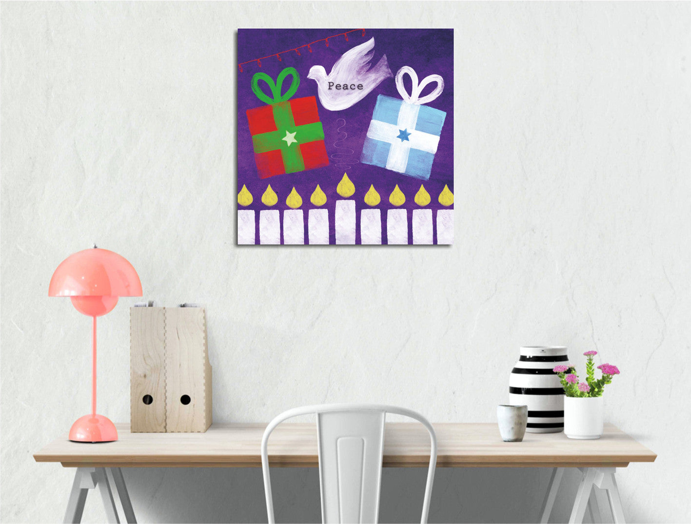 Quadro Decorativo em Tela KC198 Multicolor 45x45cm com Moldura de Madeira - Arte Moderna para Decoração de Interiores