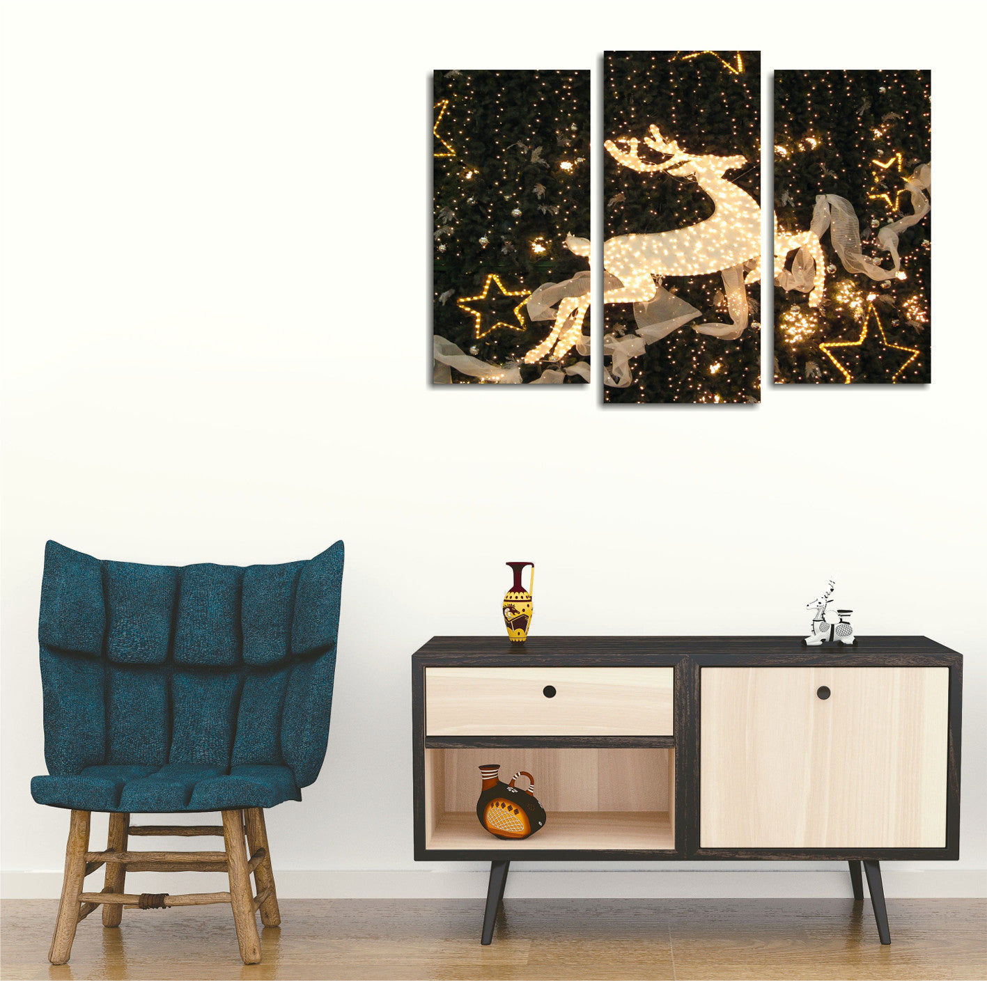 Conjunto de 3 Telas Decorativas Multicolor UC91 - Pintura em Canvas 100% com Moldura de Madeira