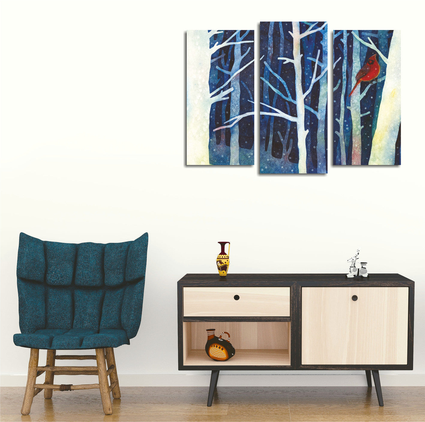 Conjunto de 3 Telas Decorativas Multicolor UC93 - Pintura em Canvas 100% com Moldura de Madeira