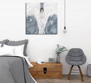 Quadro Decorativo em Tela KC443 Multicolor 45x45cm com Moldura de Madeira - Arte Moderna para Decoração de Interiores