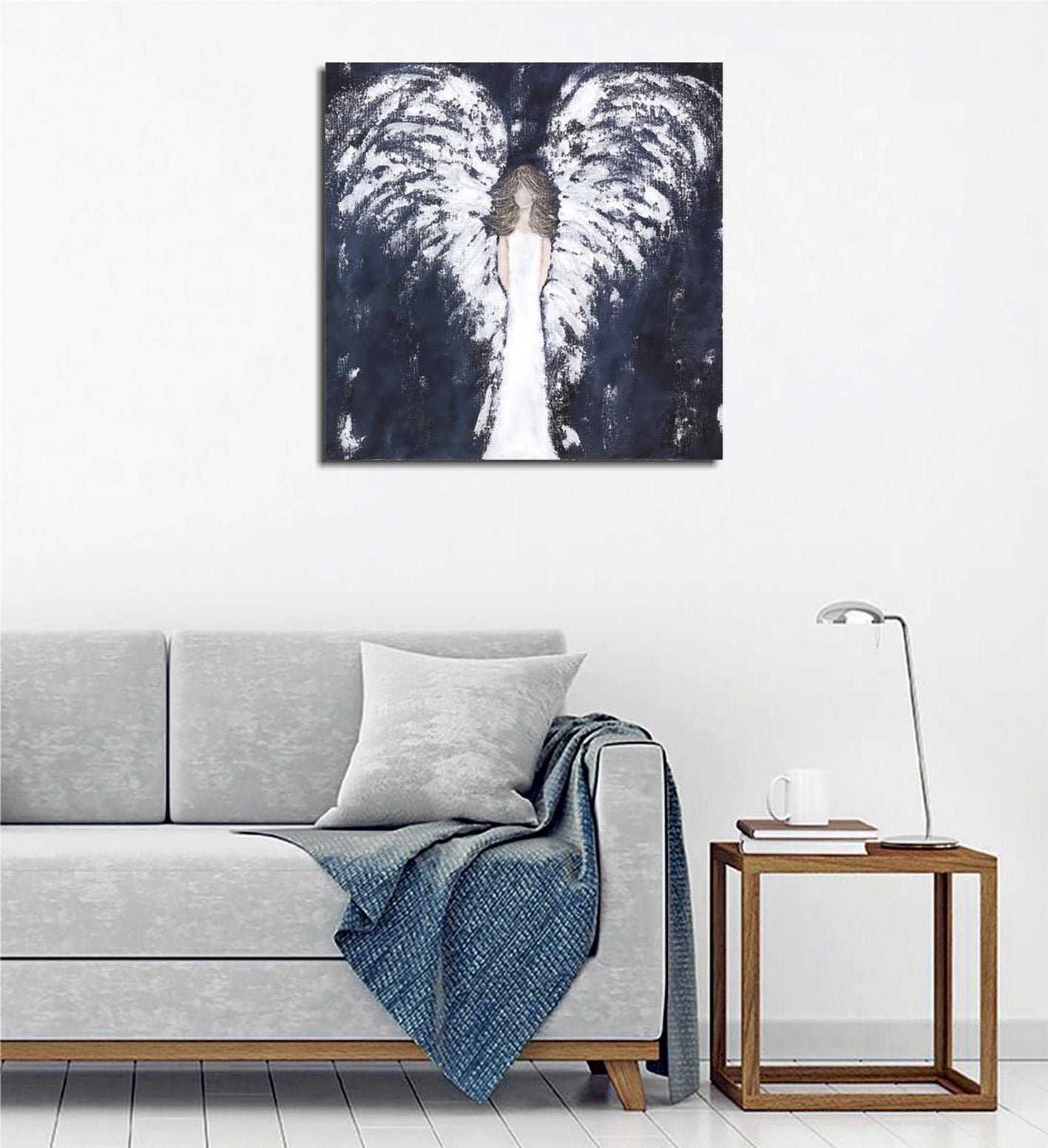 Quadro Decorativo em Tela KC444 Multicolor 45x45cm com Moldura de Madeira - Arte Moderna para Decoração de Interiores