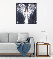 Quadro Decorativo em Tela KC444 Multicolor 45x45cm com Moldura de Madeira - Arte Moderna para Decoração de Interiores