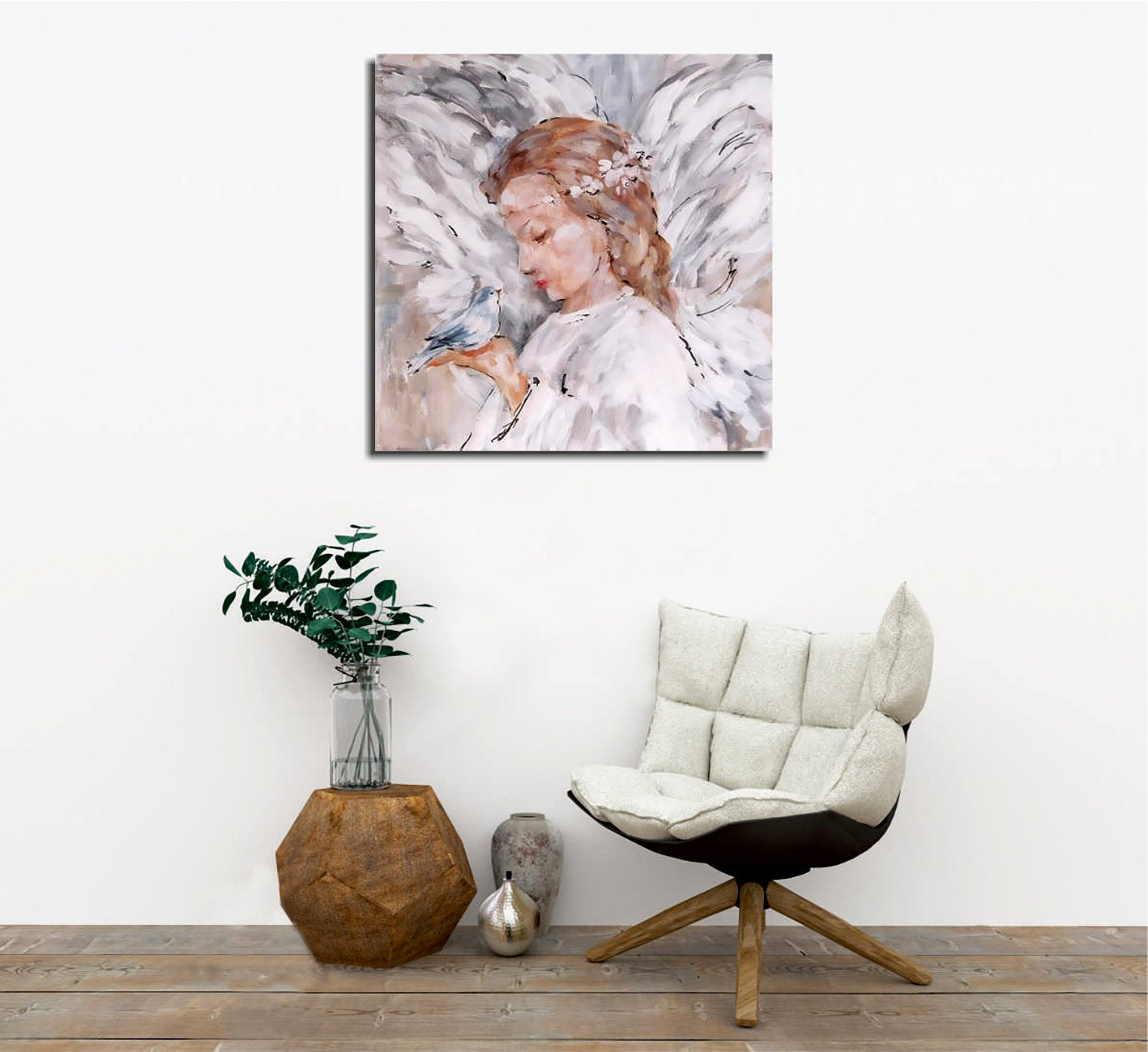 Quadro Decorativo em Tela KC445 Multicolor 45x45cm com Moldura de Madeira - Arte Moderna para Decoração de Interiores