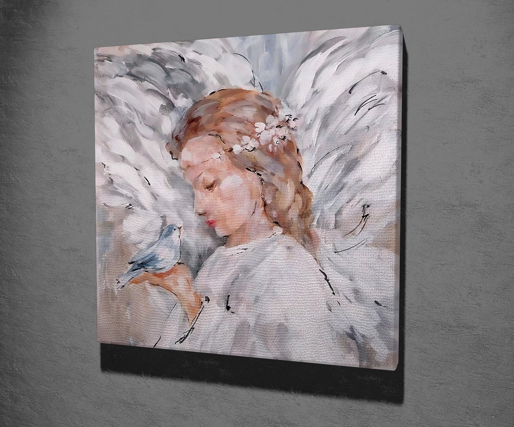 Quadro Decorativo em Tela KC445 Multicolor 45x45cm com Moldura de Madeira - Arte Moderna para Decoração de Interiores