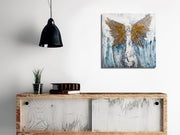 Quadro Decorativo em Tela KC446 Multicolor 45x45cm com Moldura de Madeira - Arte Moderna para Decoração de Interiores