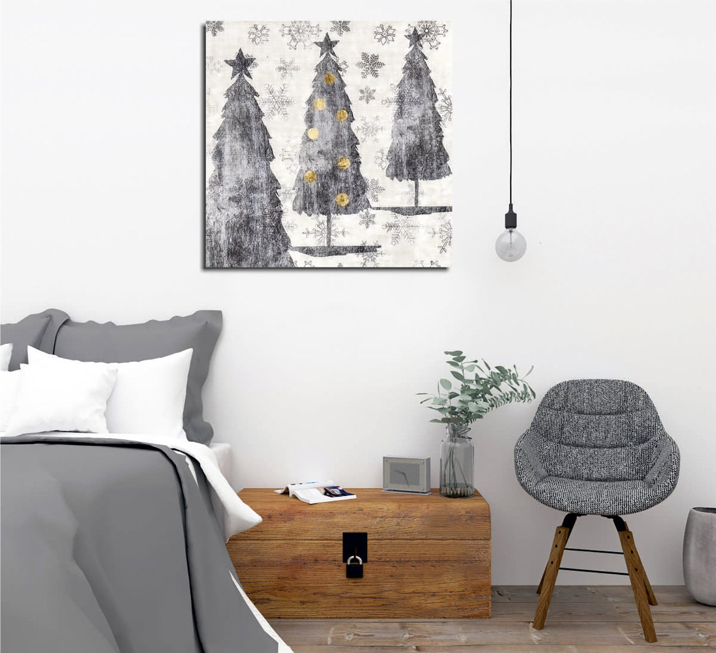 Quadro Decorativo em Tela KC448 Multicolor 45x45cm com Moldura de Madeira - Arte Moderna para Decoração de Interiores