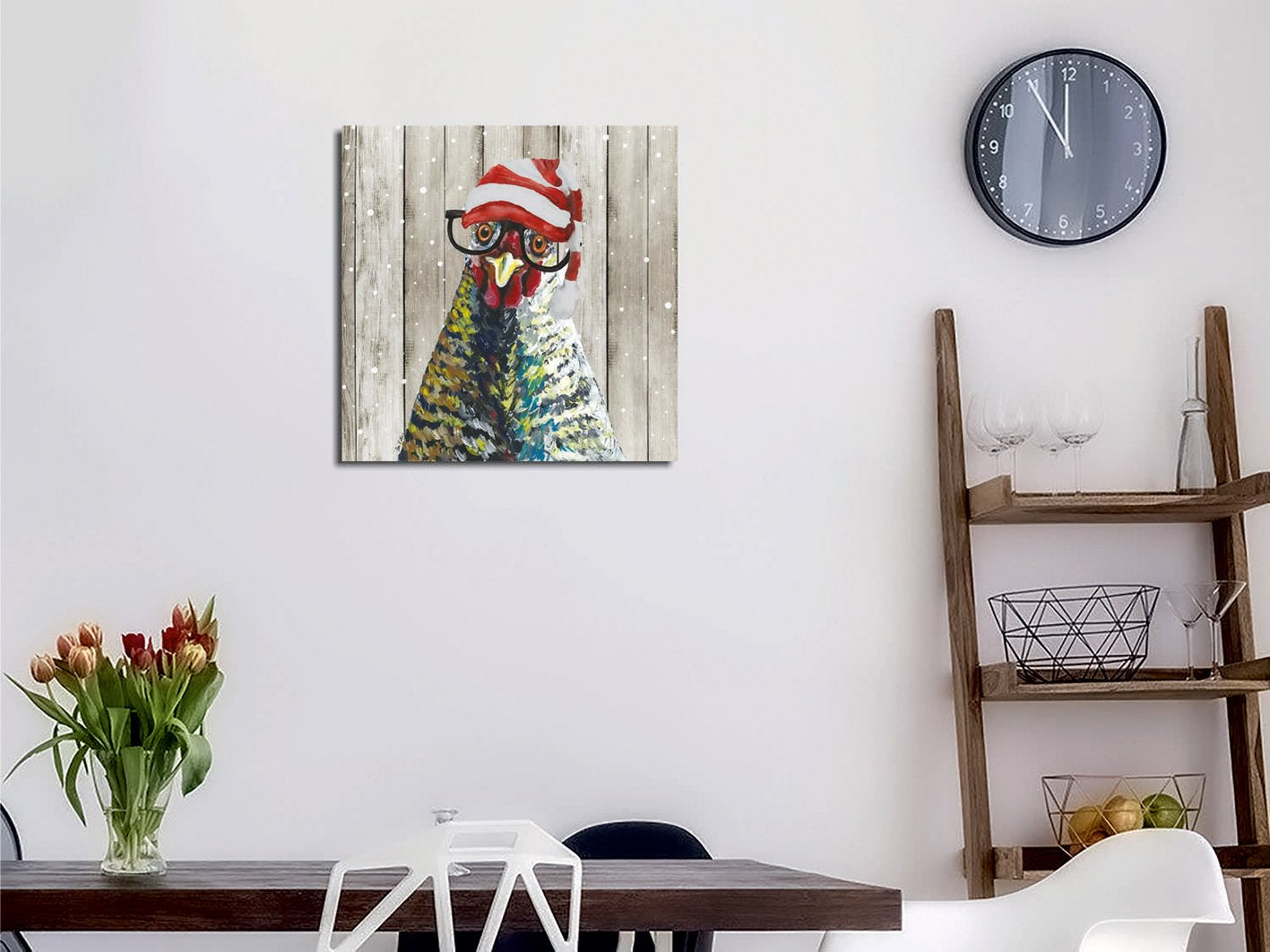 Quadro Decorativo em Tela KC451 Multicolor 45x45cm com Moldura de Madeira - Arte em Canvas 100% para Decoração de Interiores