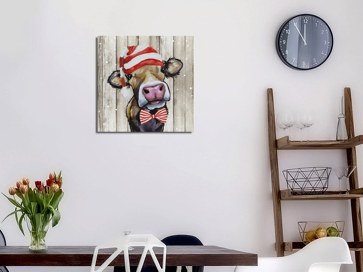 Quadro Decorativo em Tela KC452 Multicolor 45x45cm com Moldura de Madeira - Arte Moderna para Decoração de Interiores