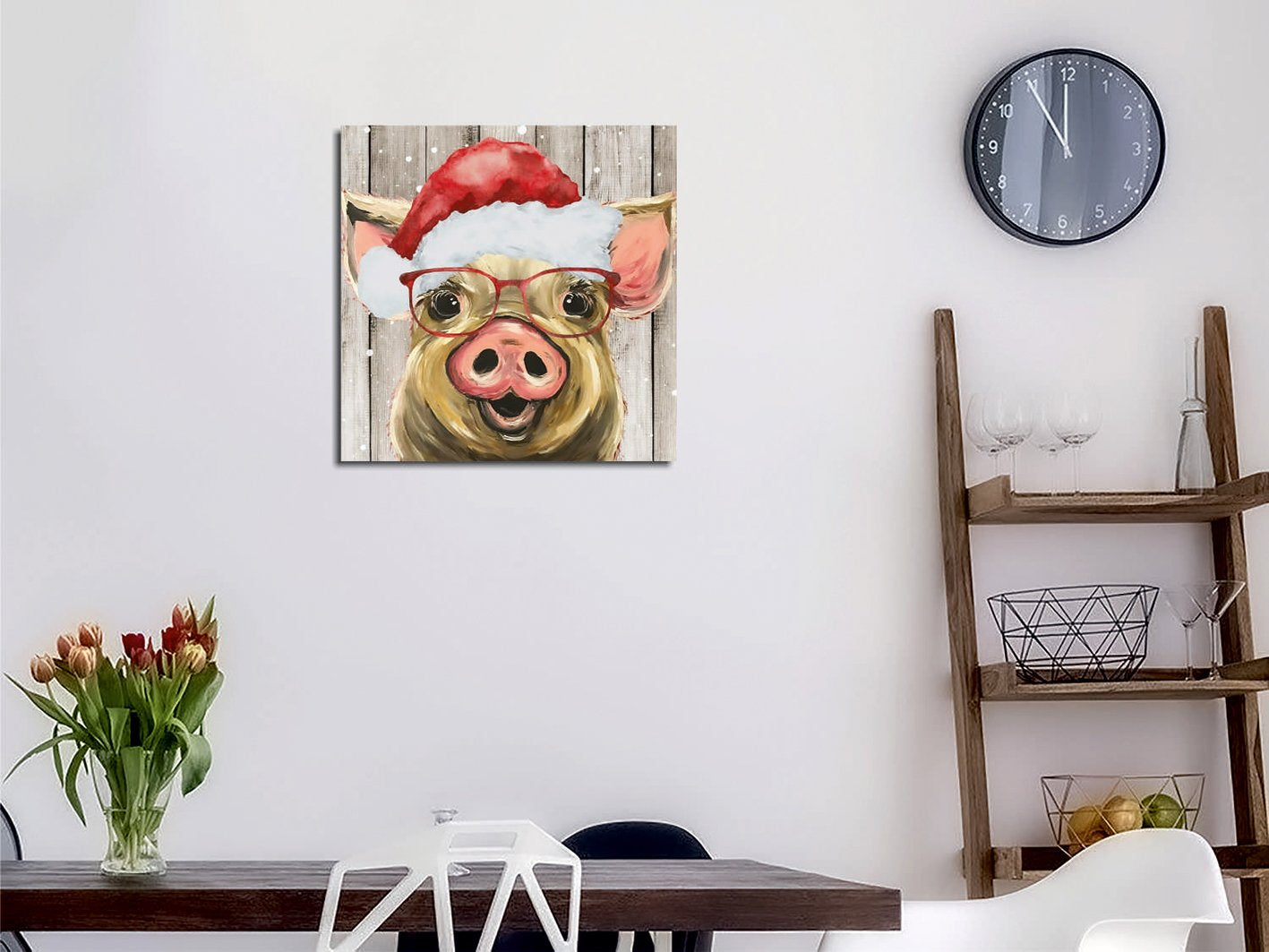 Quadro Decorativo em Tela KC454 Multicolor 45x45cm com Moldura de Madeira - Arte Moderna para Decoração de Interiores