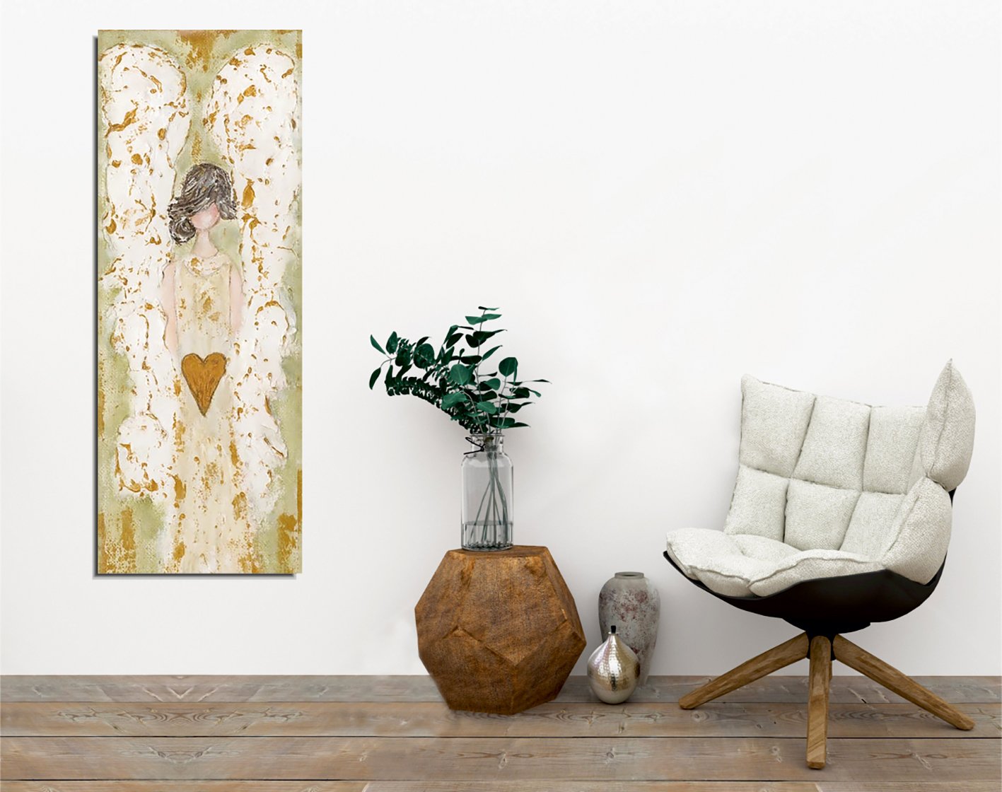 Quadro Decorativo em Tela PC332 Multicolor 30x80cm com Moldura de Madeira - Arte em Canvas 100% para Decoração de Interiores