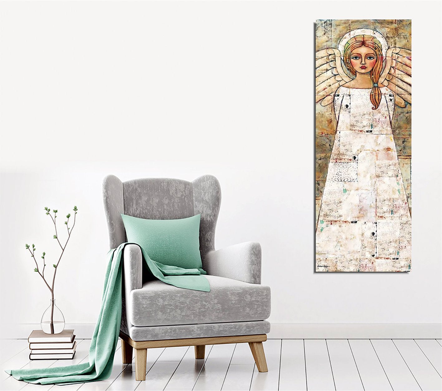 Quadro Decorativo em Tela Canvas Multicolor 30x80cm com Moldura de Madeira - Arte Moderna para Decoração de Interiores