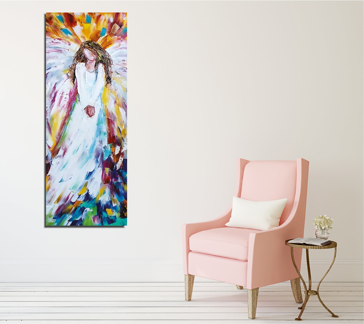 Quadro Decorativo em Tela PC335 Multicolor 30x80cm com Moldura de Madeira - Arte Moderna para Decoração de Interiores