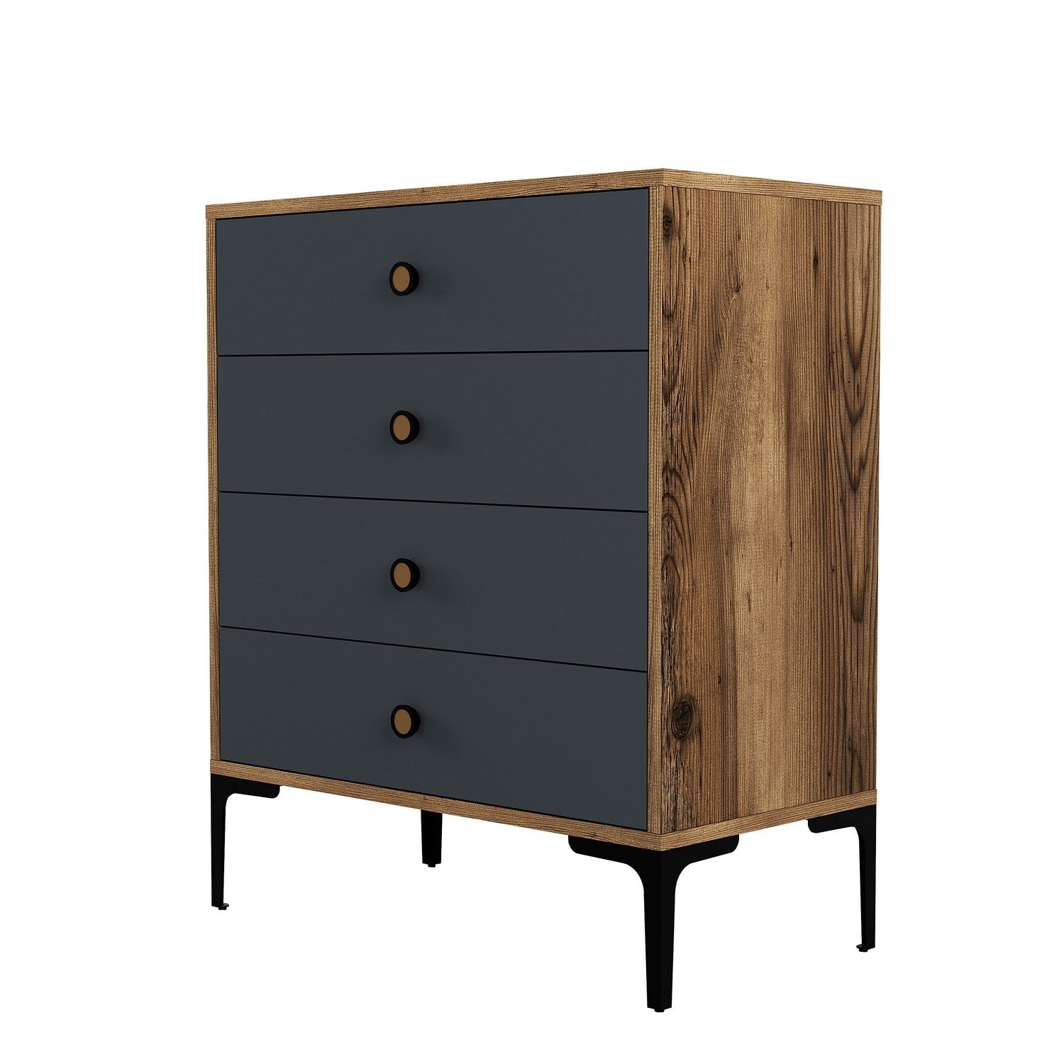 Cómoda moderna – 76 x 90,7 x 40 cm – nogueira e antracite – 100% painel de partículas revestido a melamina