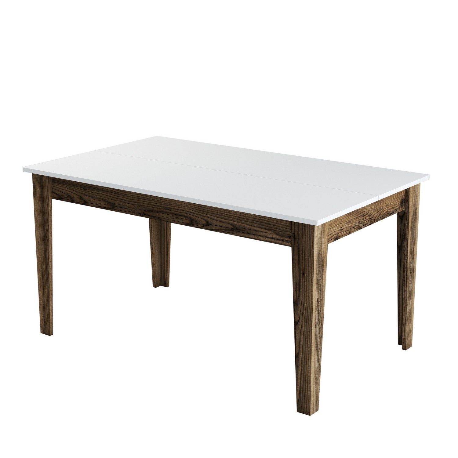 Mesa de Jantar Moderna, Nogueira e Branco, 145 x 88 x 75 cm | Painel de Partículas 100% Revestido com Melamina, 18 mm de Espessura | Pernas Elegantes em Suntalam, Ideal para Espaços Contemporâneos