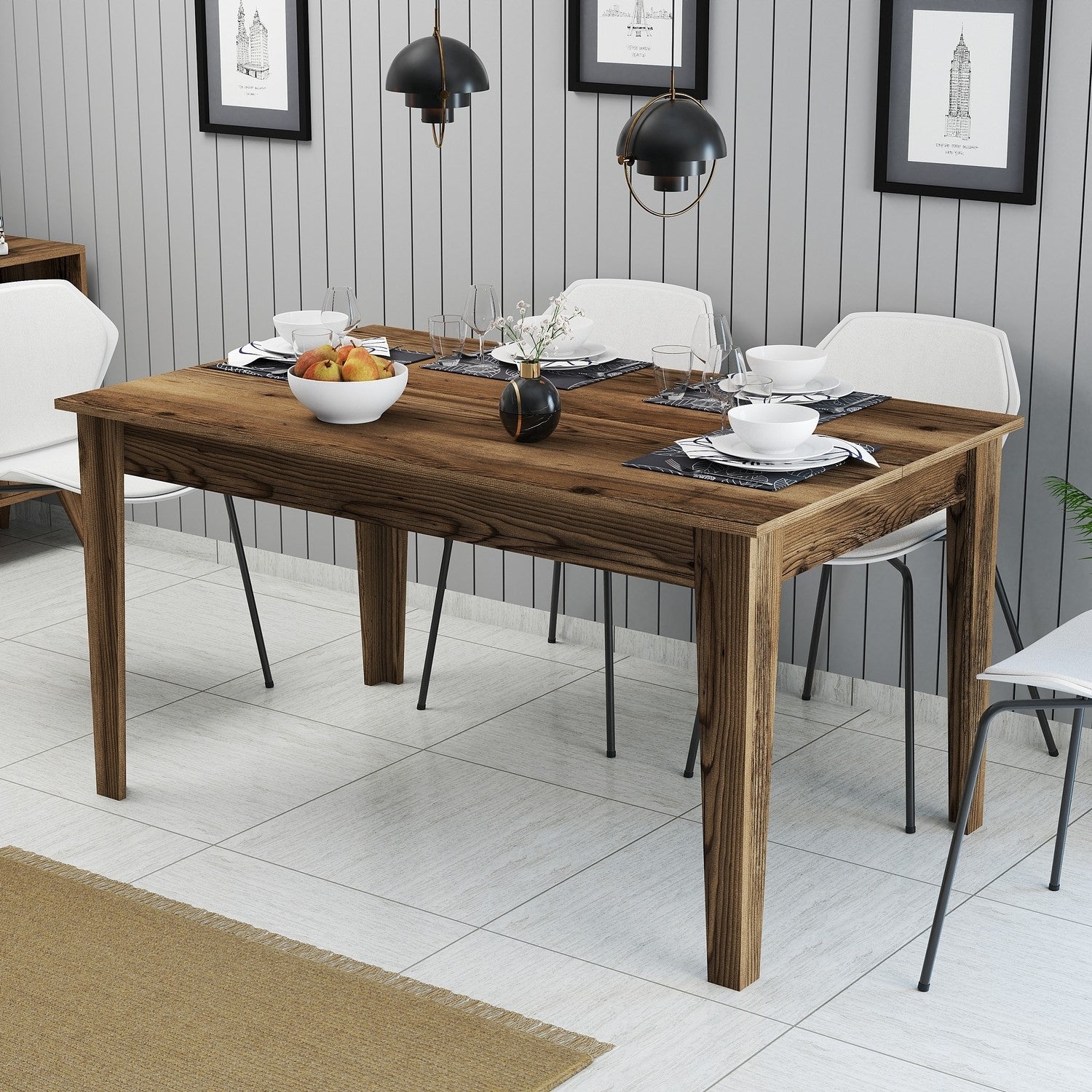 Mesa de Jantar Moderna em Nogueira, 145 x 88 x 75 cm | Painel de Partículas 100% Revestido em Melamina, 18 mm de Espessura | Pernas Elegantes em Suntalam e Área de Armazenamento | Perfeita para Casas Contemporâneas