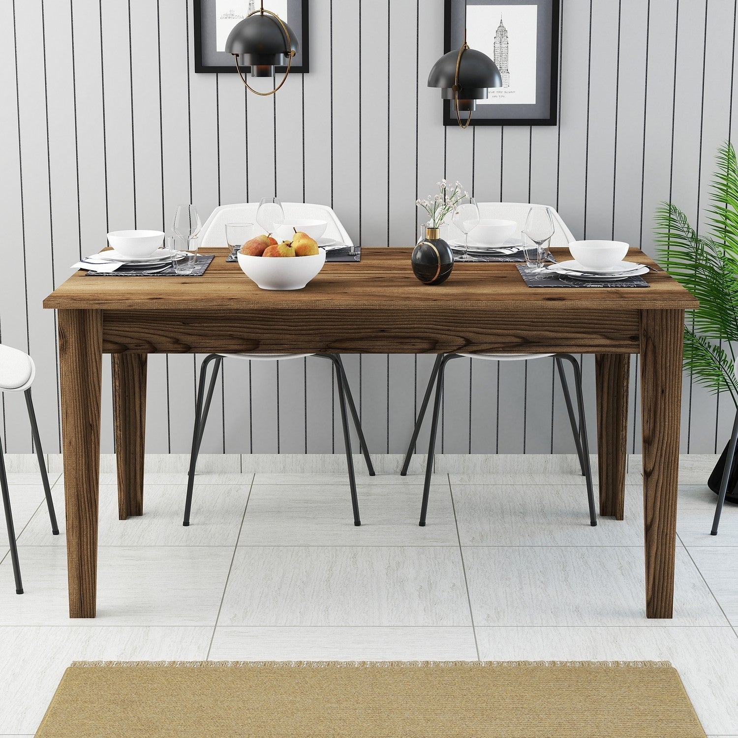 Mesa de Jantar Moderna em Nogueira, 145 x 88 x 75 cm | Painel de Partículas 100% Revestido em Melamina, 18 mm de Espessura | Pernas Elegantes em Suntalam e Área de Armazenamento | Perfeita para Casas Contemporâneas