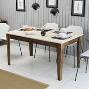 Mesa de Jantar Moderna, Nogueira e Creme, 145 x 88 x 75 cm | Painel de Partículas 100% Revestido com Melamina, 18 mm de Espessura | Pernas Elegantes Suntalam e Área de Armazenamento