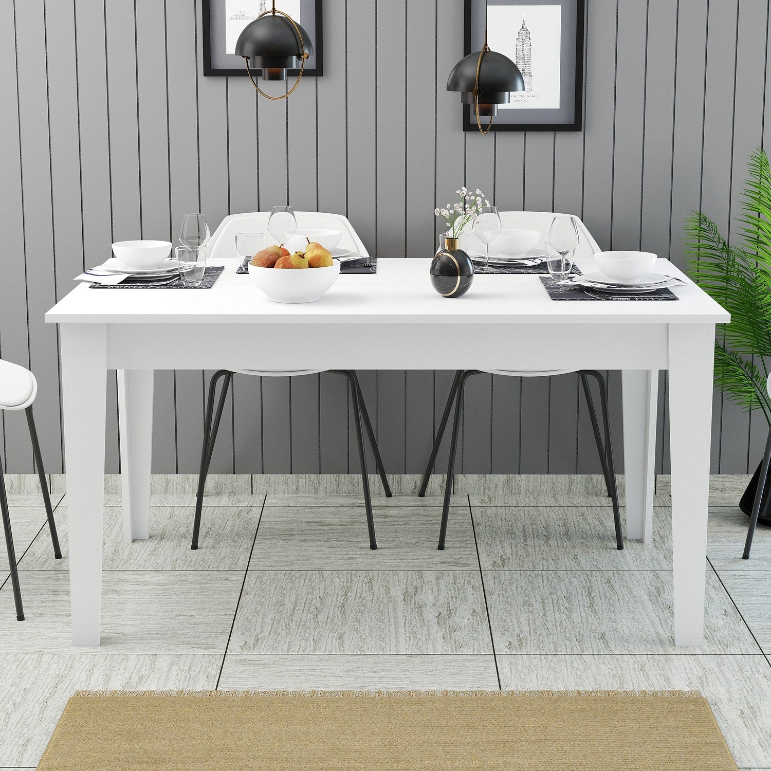 Mesa de Jantar Branca Moderna, 145 x 88 x 75 cm | Painel de Partículas 100% Revestido em Melamina, 18 mm de Espessura | Pernas Elegantes em Suntalam e Área de Armazenamento | Perfeita para Casas Contemporâneas