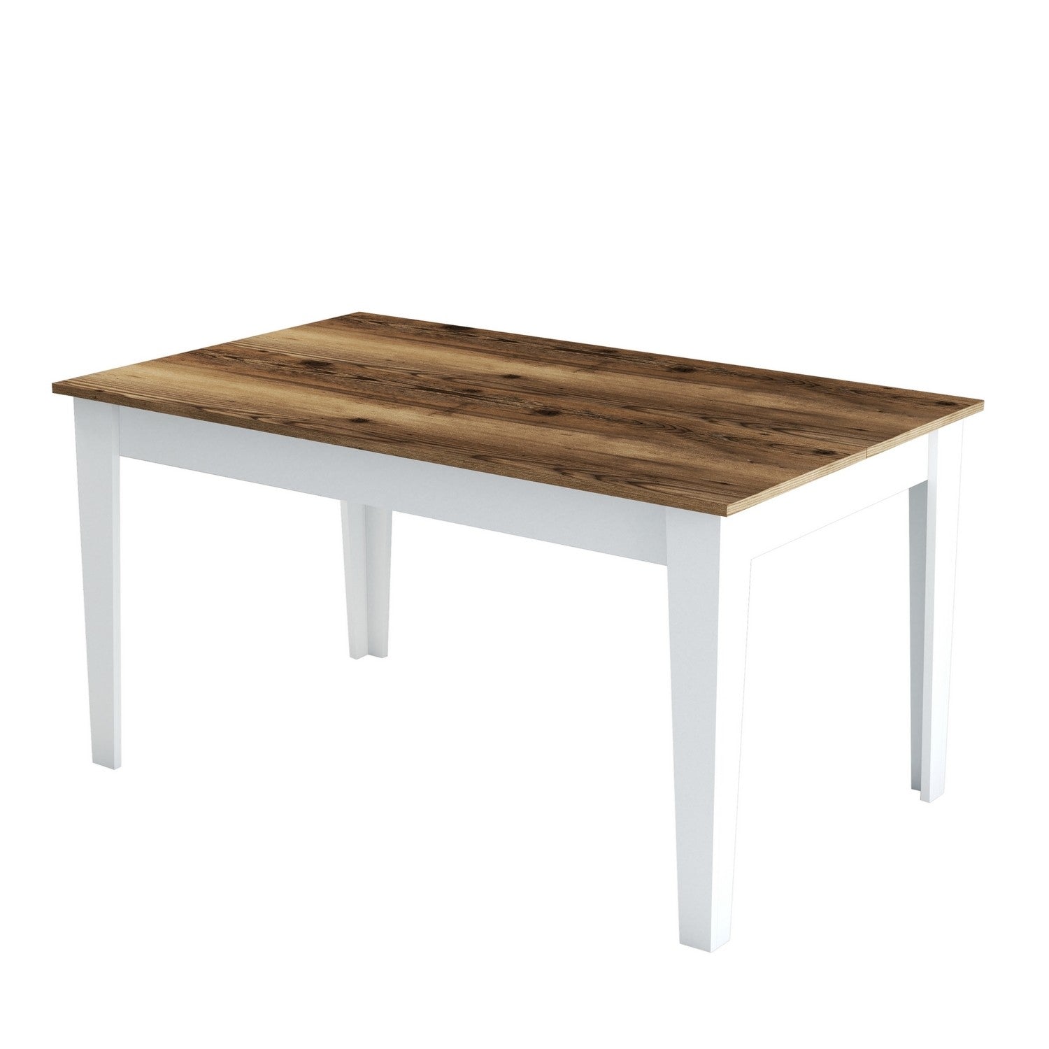 Mesa de Jantar Moderna, Nogueira e Branco, 145 x 88 x 75 cm | Painel de Partículas 100% Revestido com Melamina, 18 mm de Espessura | Pernas Elegantes em Suntalam, Ideal para Espaços Contemporâneos