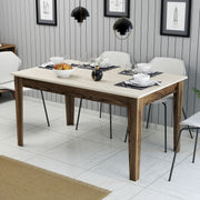 Mesa de Jantar Walnut com Travertino - 145cm com Arrumação Integrada e Acabamento Melamínico Premium