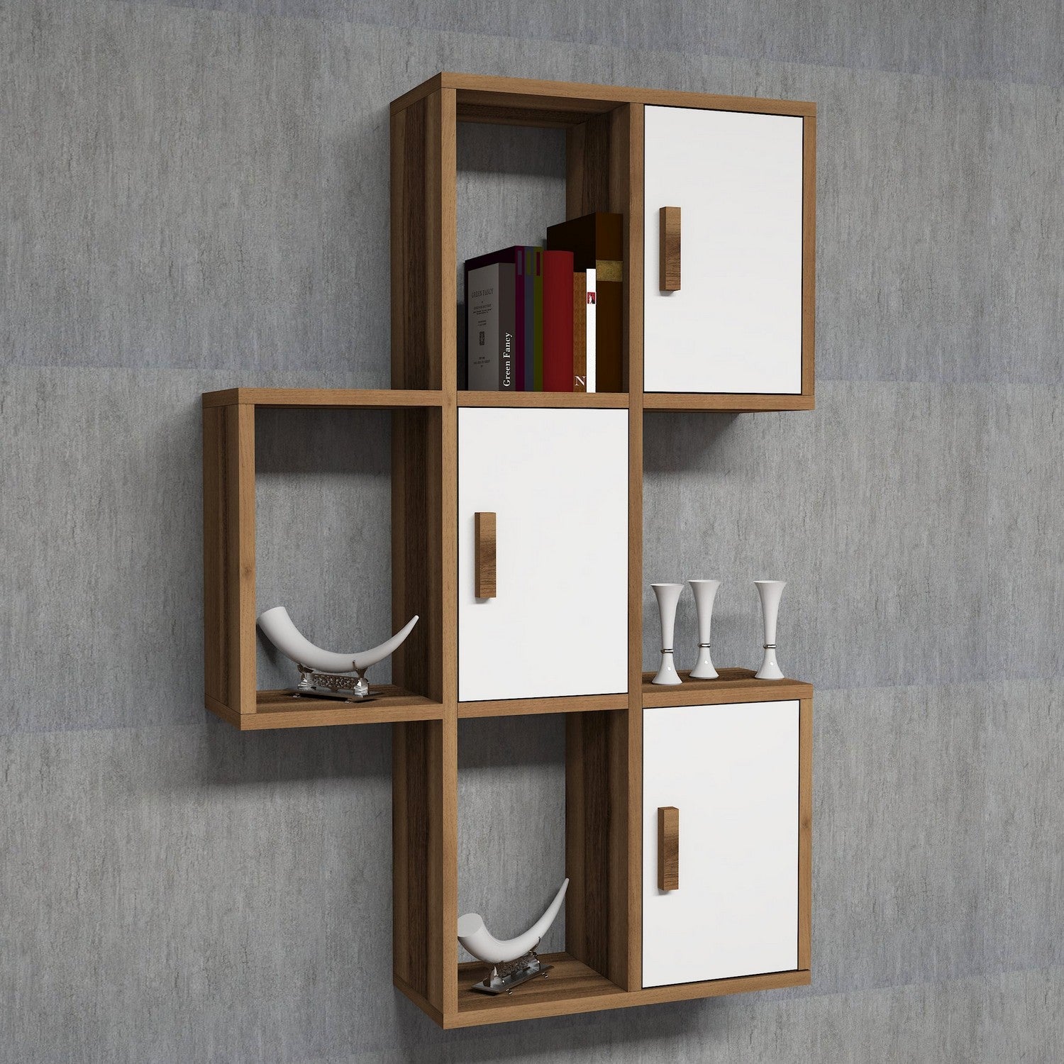 Prateleira de parede moderna, nogueira e branca, 50 x 112,6 x 20 cm | Painel de partículas 100% revestido de melamina, 18 mm de espessura | Solução de armazenamento elegante para qualquer ambiente