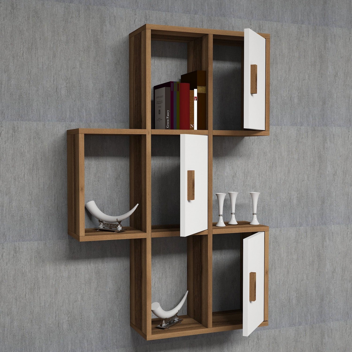 Prateleira de parede moderna, nogueira e branca, 50 x 112,6 x 20 cm | Painel de partículas 100% revestido de melamina, 18 mm de espessura | Solução de armazenamento elegante para qualquer ambiente