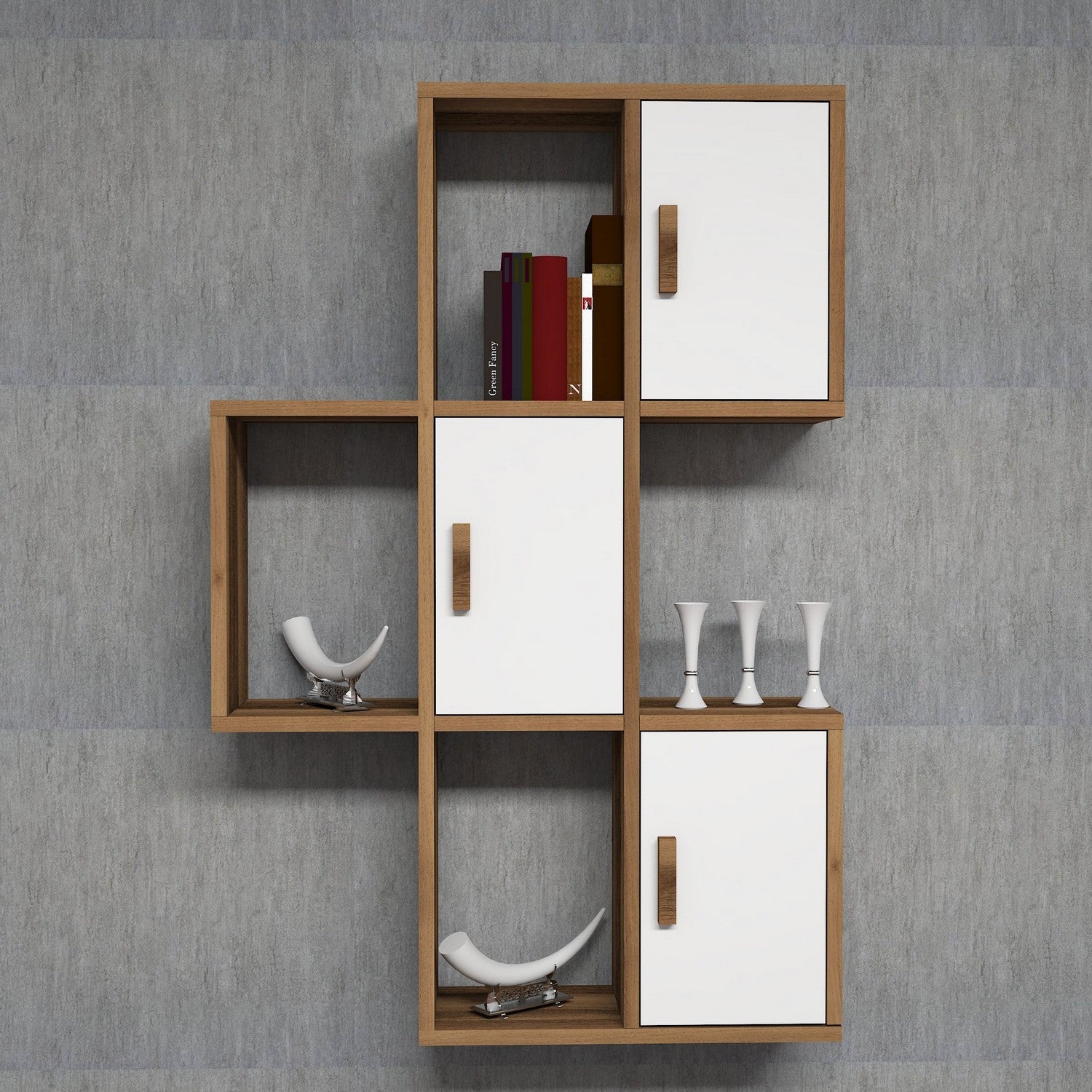 Prateleira de parede moderna, nogueira e branca, 50 x 112,6 x 20 cm | Painel de partículas 100% revestido de melamina, 18 mm de espessura | Solução de armazenamento elegante para qualquer ambiente