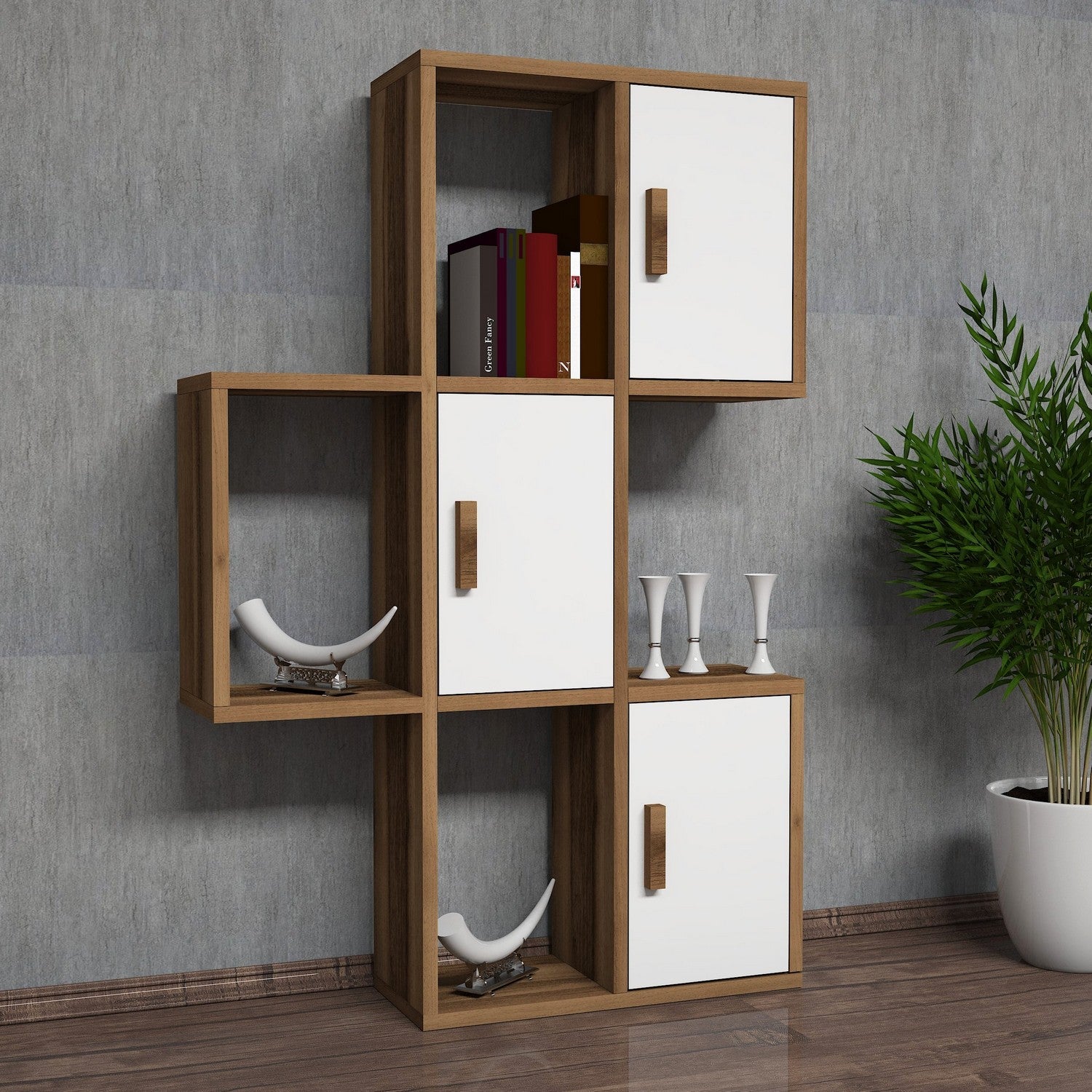 Prateleira de parede moderna, nogueira e branca, 50 x 112,6 x 20 cm | Painel de partículas 100% revestido de melamina, 18 mm de espessura | Solução de armazenamento elegante para qualquer ambiente