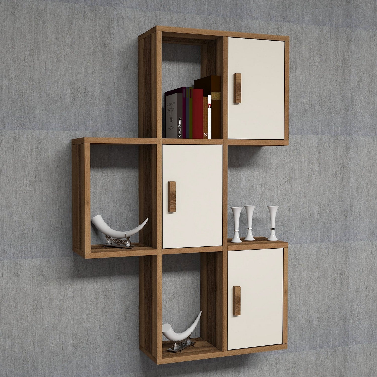 Prateleira de parede moderna, nogueira e creme, 50 x 112,6 x 20 cm | Painel de partículas 100% revestido de melamina, 18 mm de espessura | Solução de armazenamento elegante para qualquer ambiente