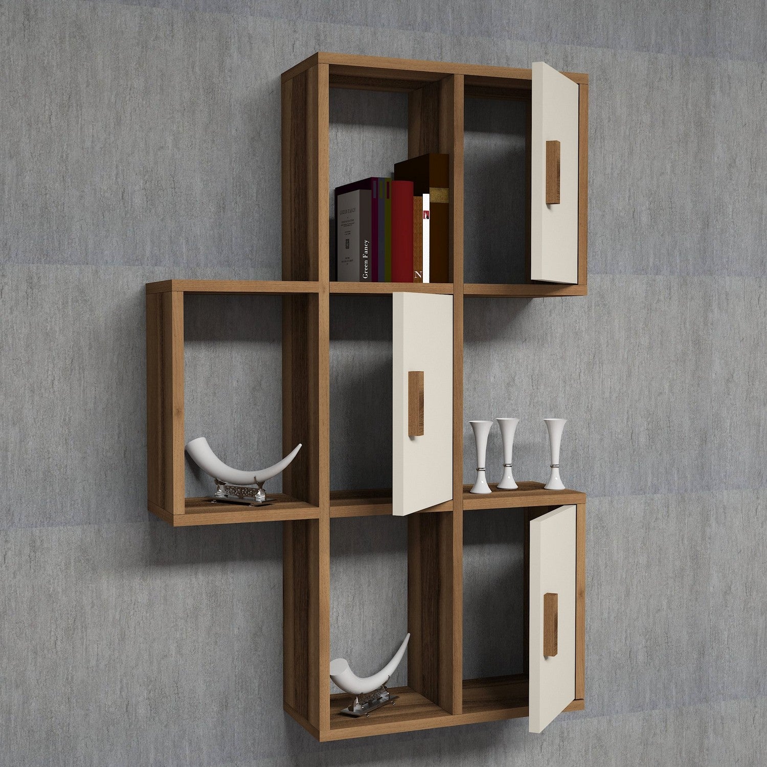 Prateleira de parede moderna, nogueira e creme, 50 x 112,6 x 20 cm | Painel de partículas 100% revestido de melamina, 18 mm de espessura | Solução de armazenamento elegante para qualquer ambiente