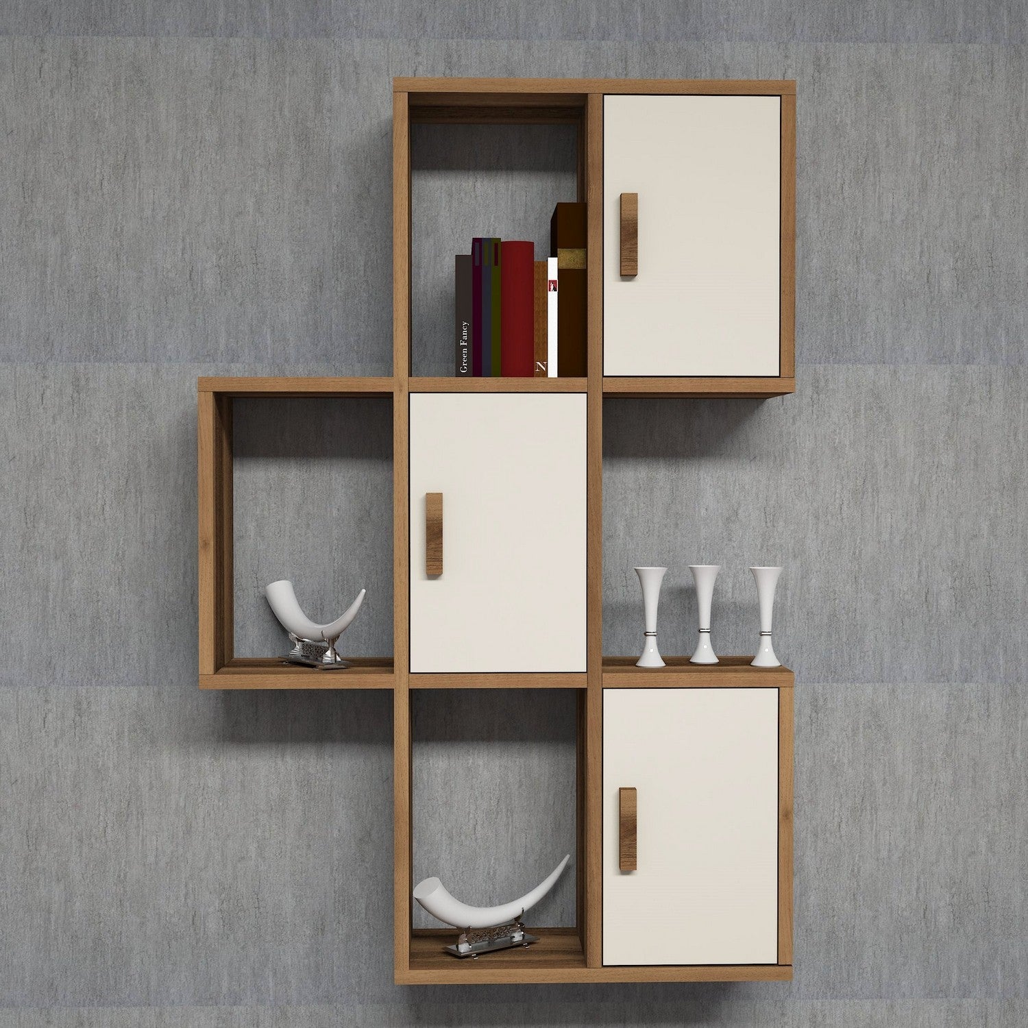 Prateleira de parede moderna, nogueira e creme, 50 x 112,6 x 20 cm | Painel de partículas 100% revestido de melamina, 18 mm de espessura | Solução de armazenamento elegante para qualquer ambiente