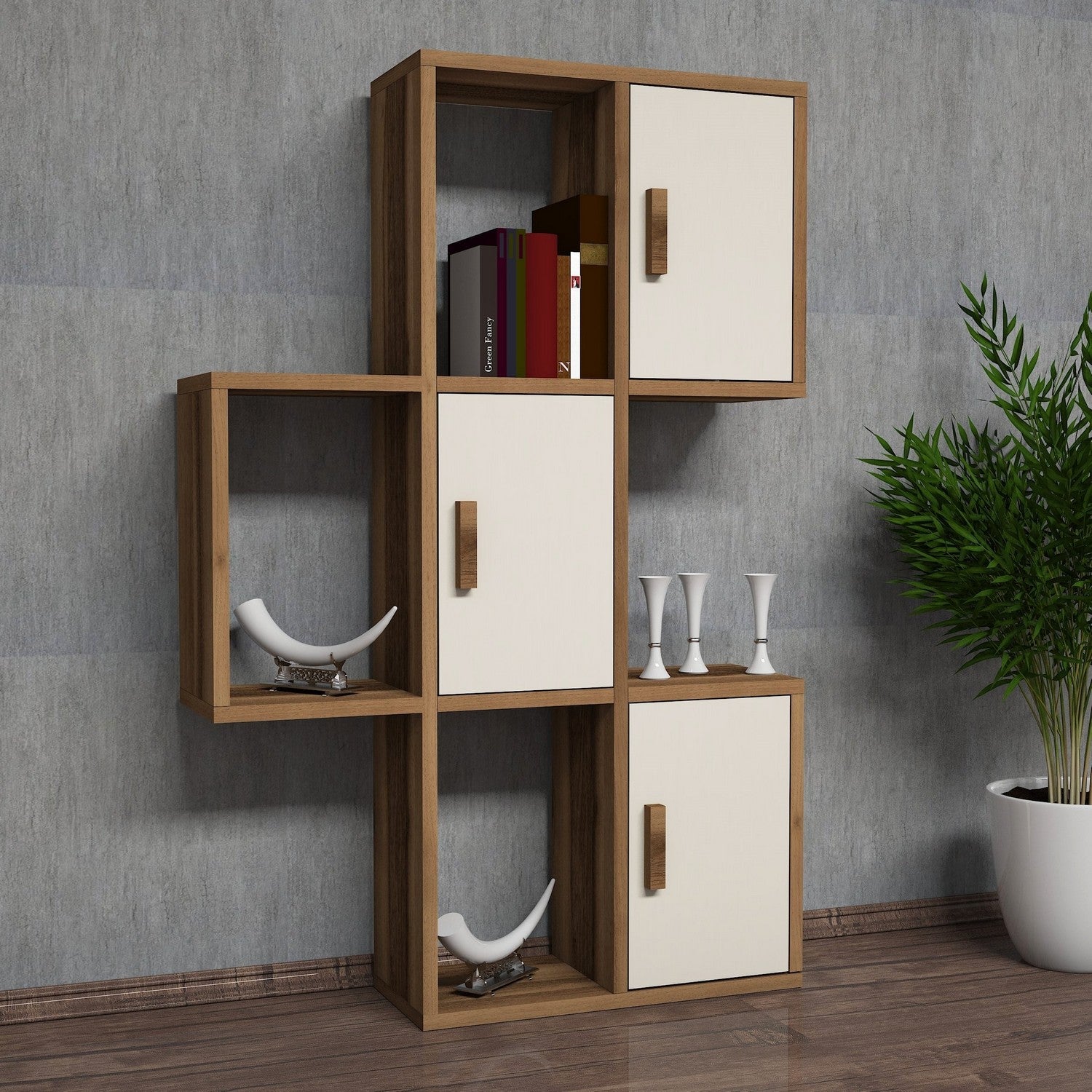 Prateleira de parede moderna, nogueira e creme, 50 x 112,6 x 20 cm | Painel de partículas 100% revestido de melamina, 18 mm de espessura | Solução de armazenamento elegante para qualquer ambiente