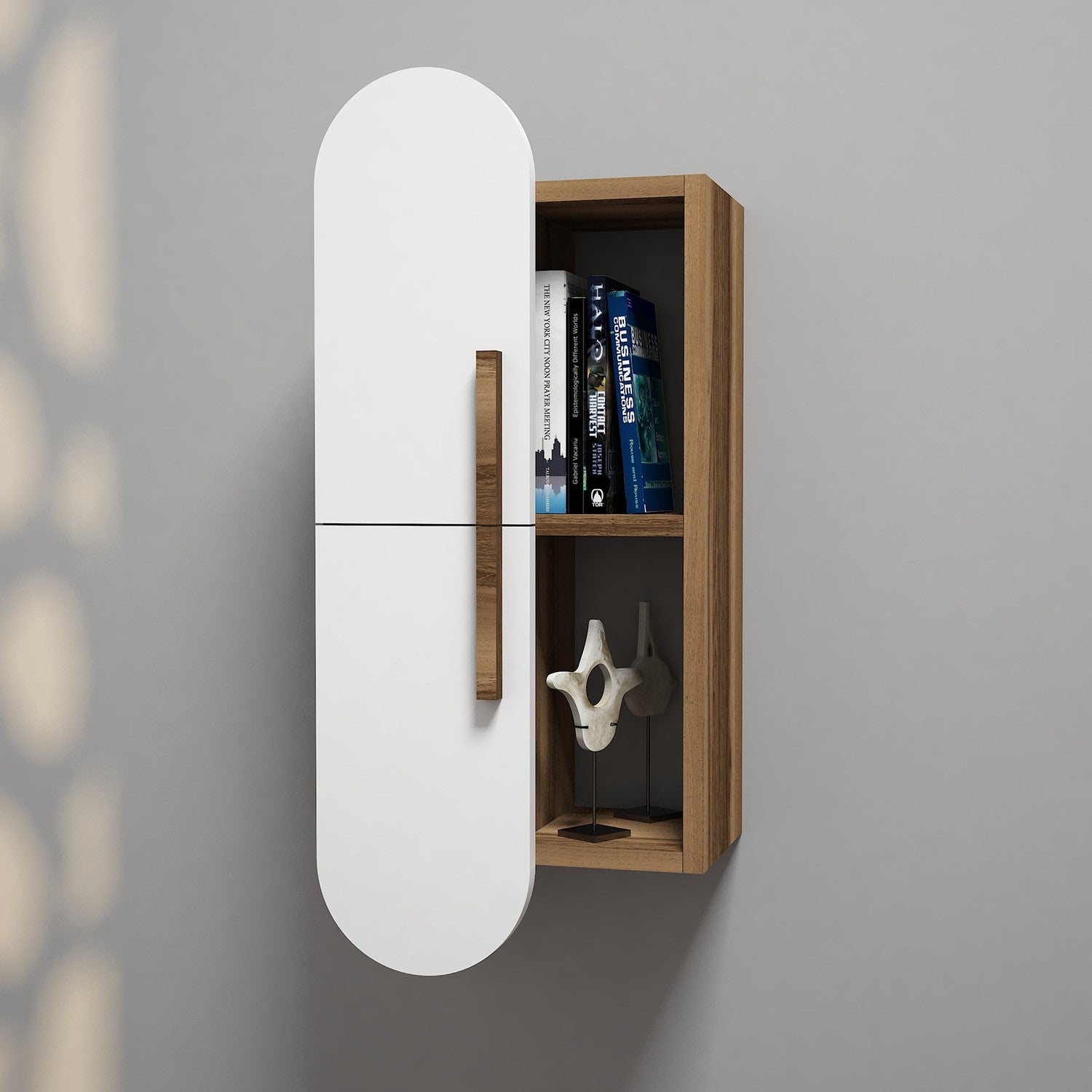 Prateleira de parede moderna, nogueira e branca, 35 x 60 x 22 cm | Painel de partículas 100% revestido de melamina, 18 mm de espessura | Solução de armazenamento elegante para casa e escritório