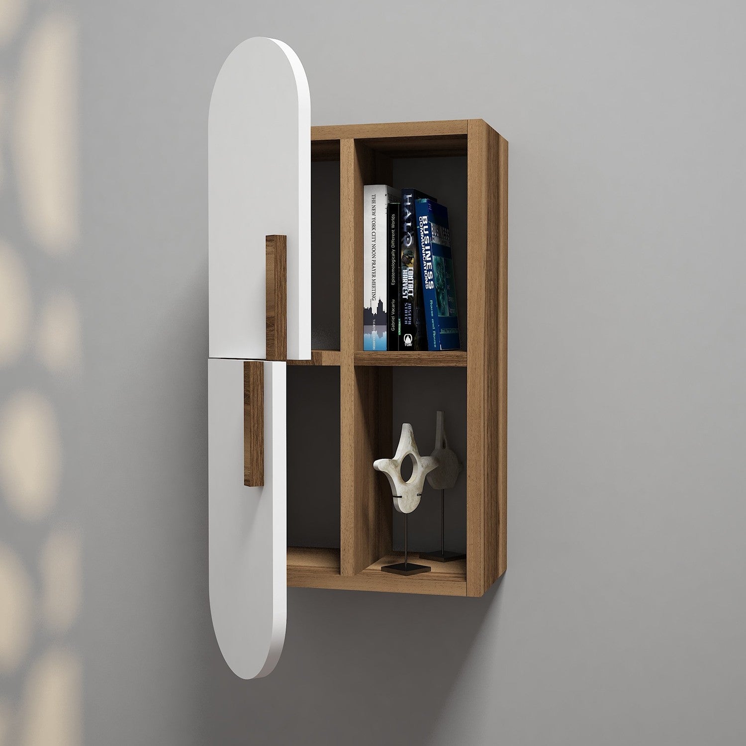 Prateleira de parede moderna, nogueira e branca, 35 x 60 x 22 cm | Painel de partículas 100% revestido de melamina, 18 mm de espessura | Solução de armazenamento elegante para casa e escritório