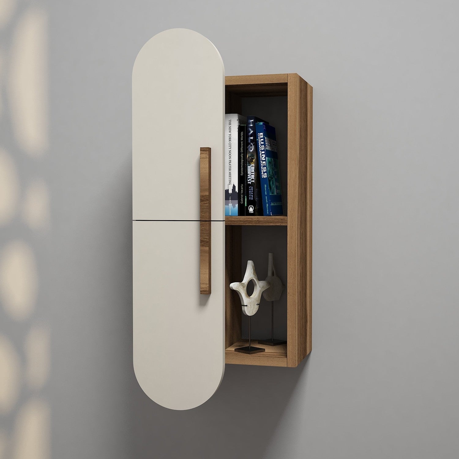 Prateleira de parede moderna, nogueira e creme, 35 x 60 x 22 cm | Painel de partículas 100% revestido de melamina, 18 mm de espessura | Solução de armazenamento elegante para casa e escritório