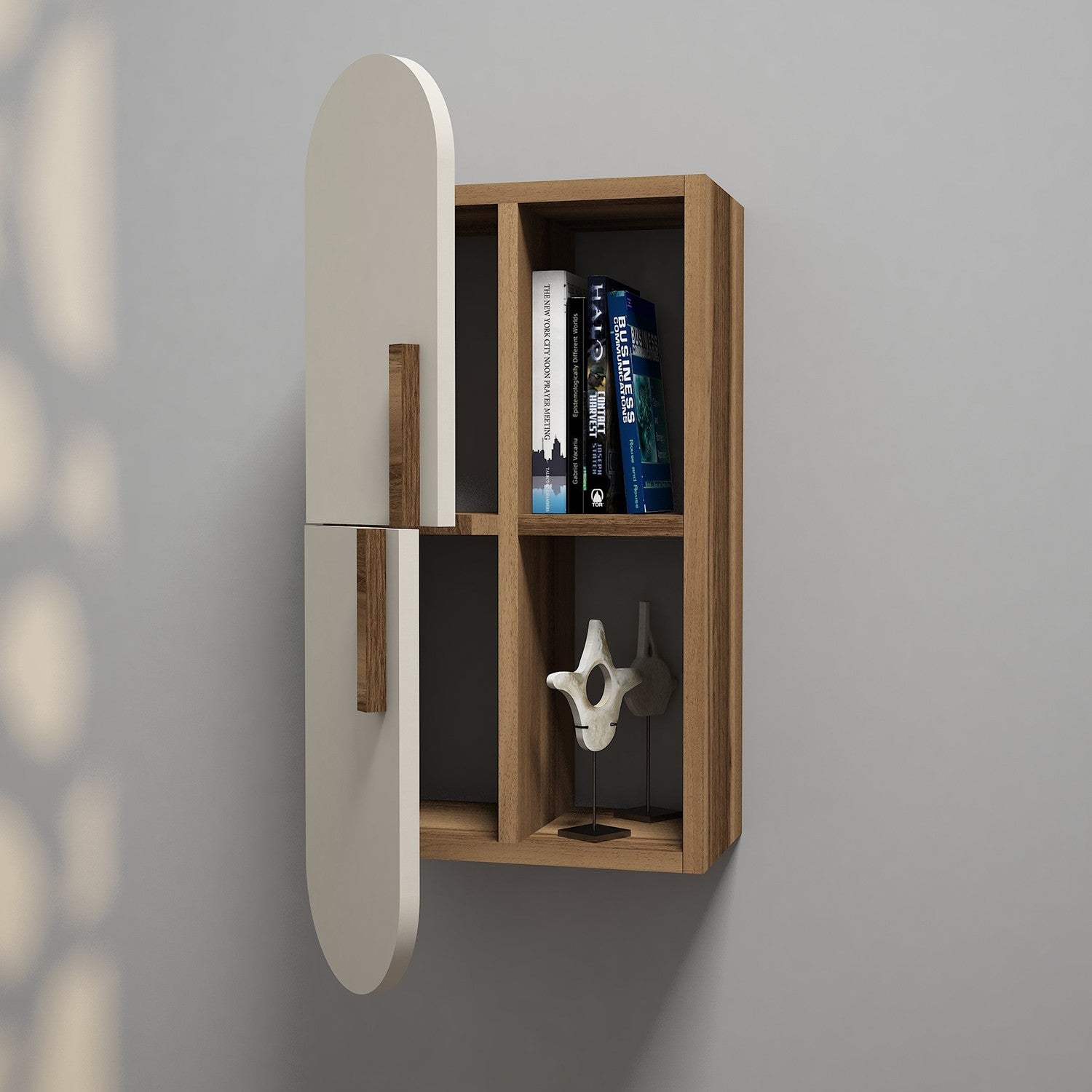 Prateleira de parede moderna, nogueira e creme, 35 x 60 x 22 cm | Painel de partículas 100% revestido de melamina, 18 mm de espessura | Solução de armazenamento elegante para casa e escritório