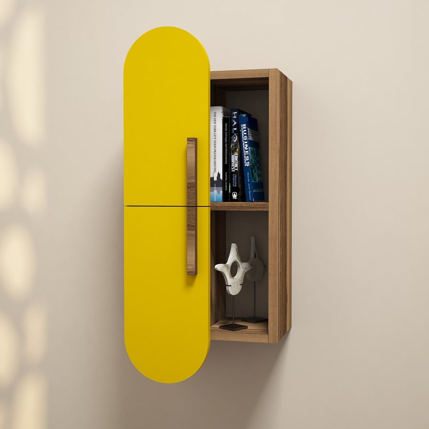 Prateleira de Parede Bohemian, Nogueira e Amarelo, 35 x 60 x 22 cm | Painel de Partículas 100% Revestido com Melamina, 18 mm de Espessura | Armazenamento Elegante com Várias Prateleiras